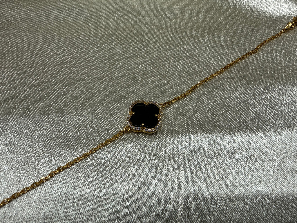 22k Gold Bracelet Single Black Clover With Stones