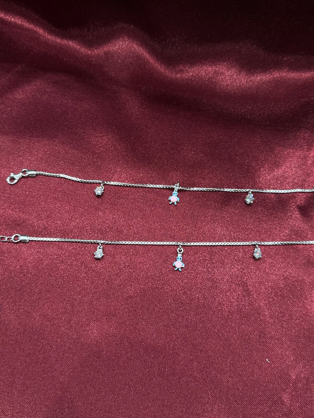 Fancy kids silver anklets with charms and CZ diamond (4-5 year old)