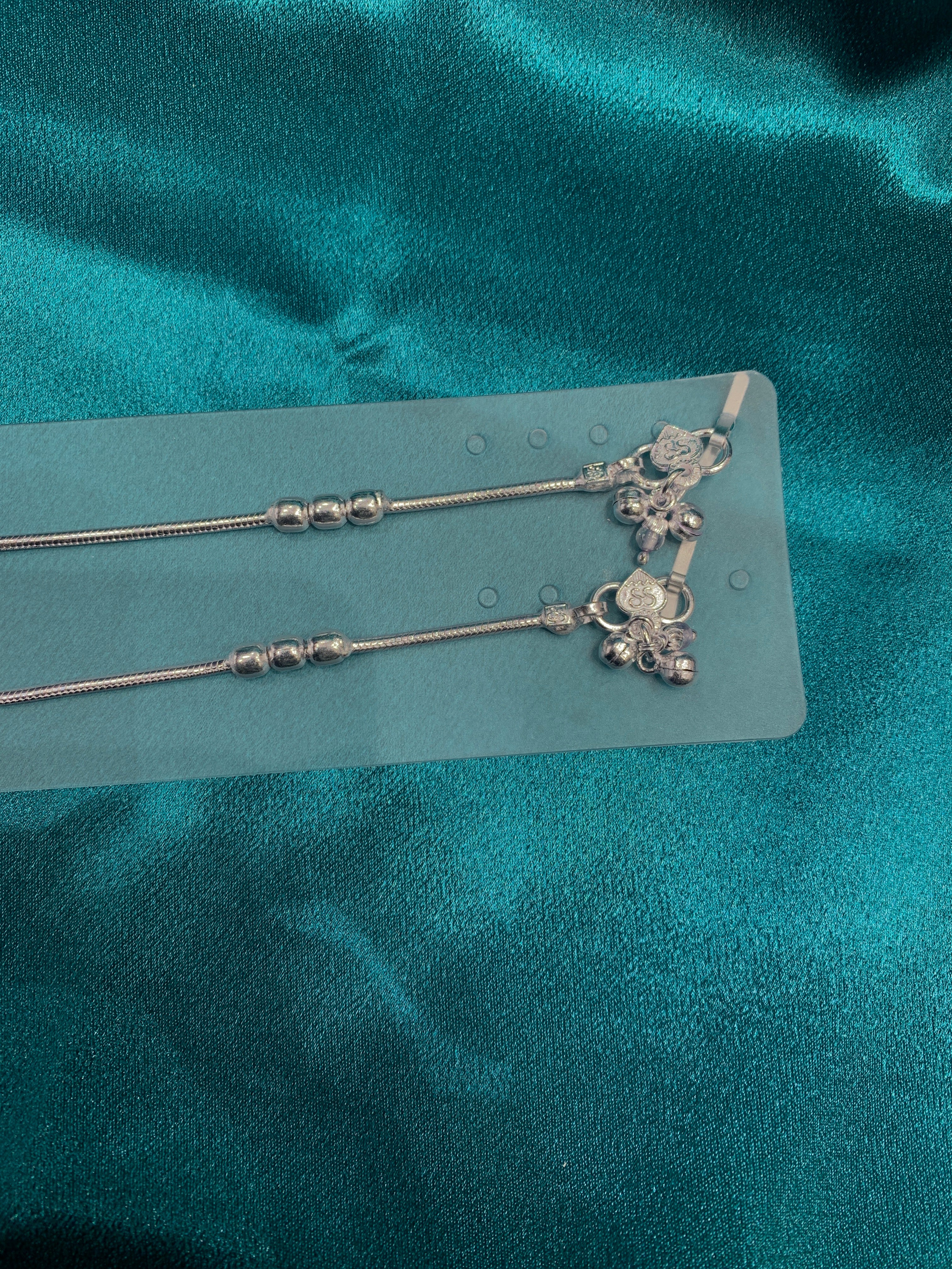 Fancy silver anklets with antique gold plating beads