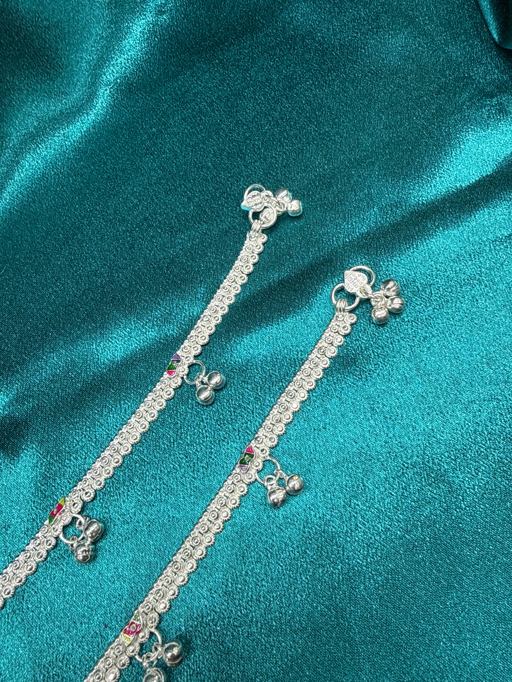 Kids fancy silver anklets (Size: 10-12 year old)