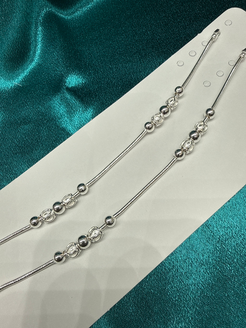 Kids fancy silver anklets (Size: 10-12 year old)