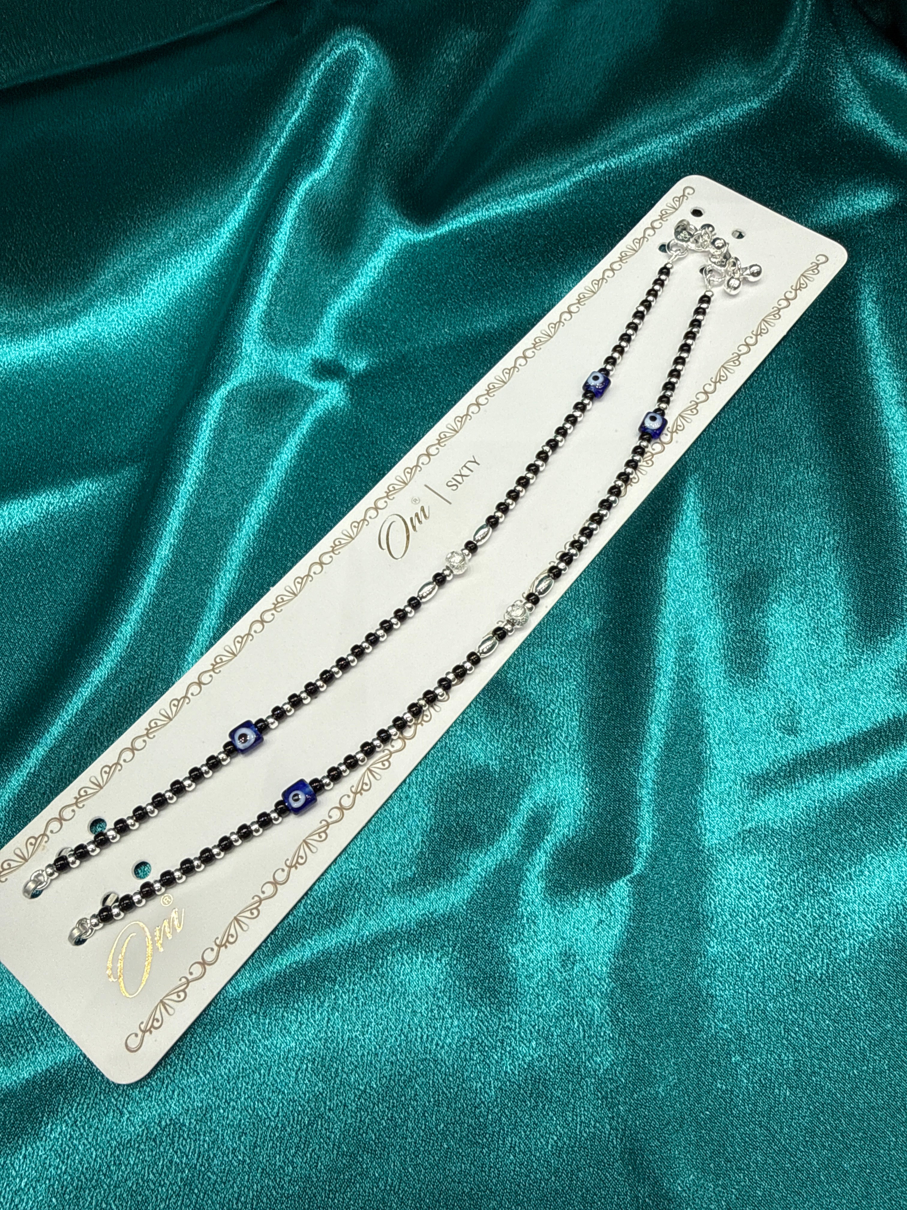 Women’s Fancy/Traditional Silver Black Beads Anklet