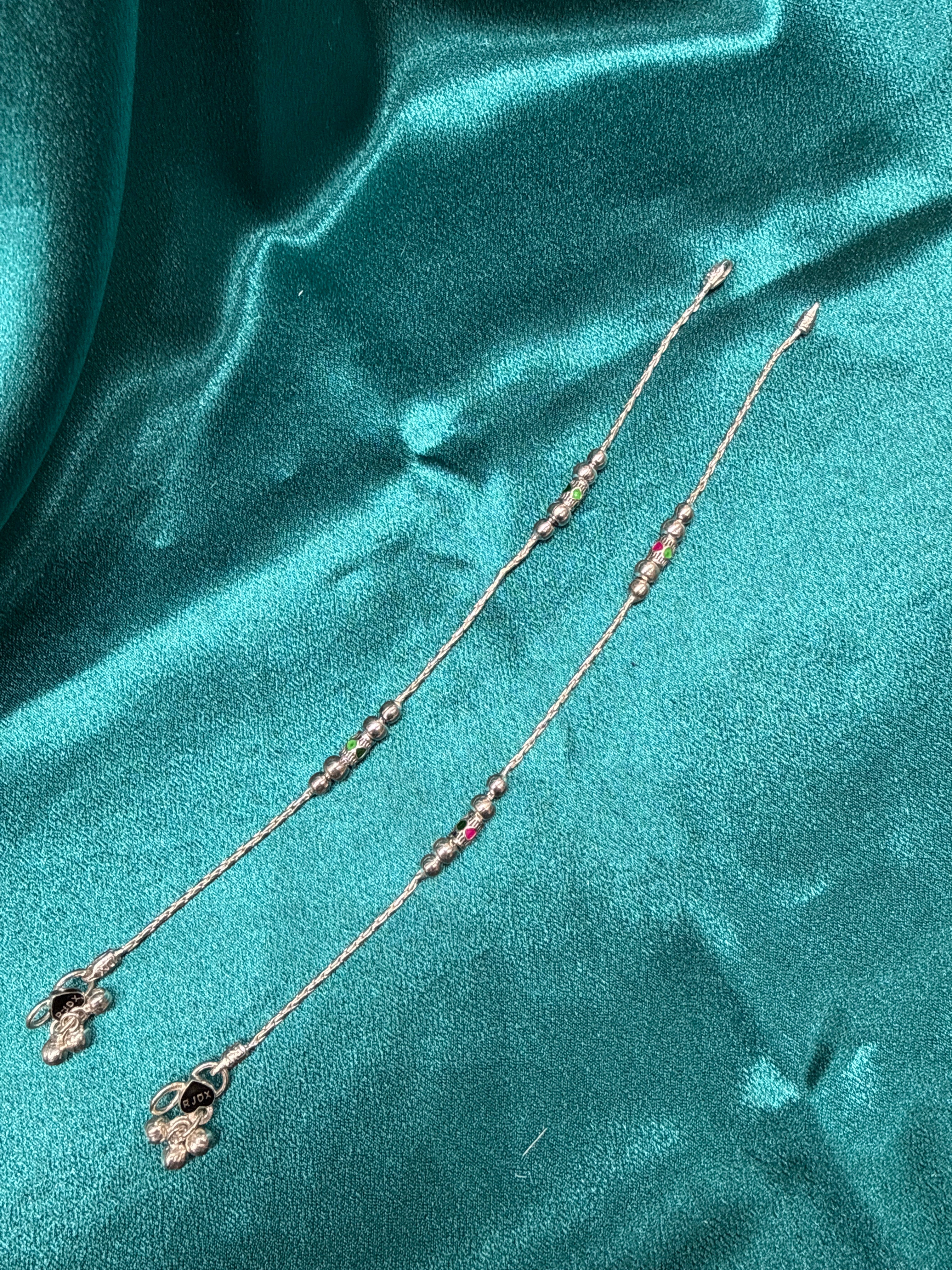 Kids fancy silver anklets (Size: 13-15 year old)