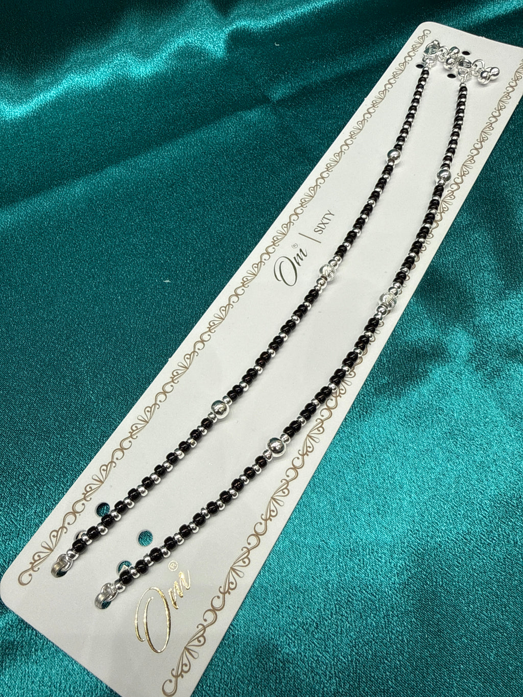 Women’s Fancy/Traditional Silver Black Beads Anklet