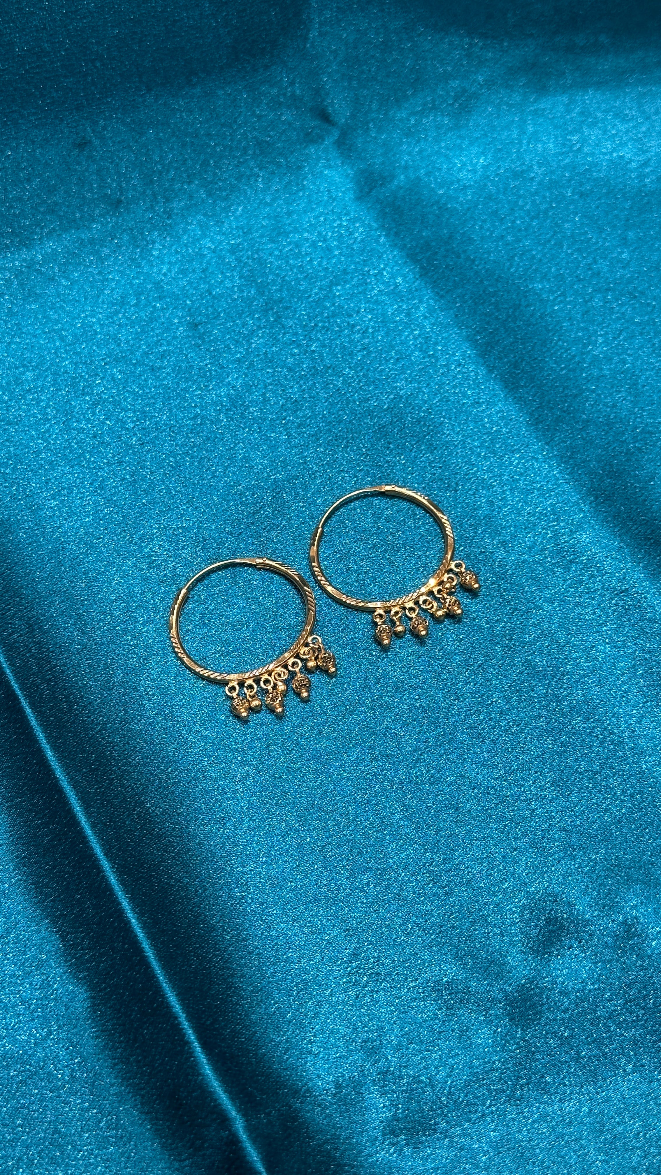 22K Gold Hoops With Hanging Fancy Beads