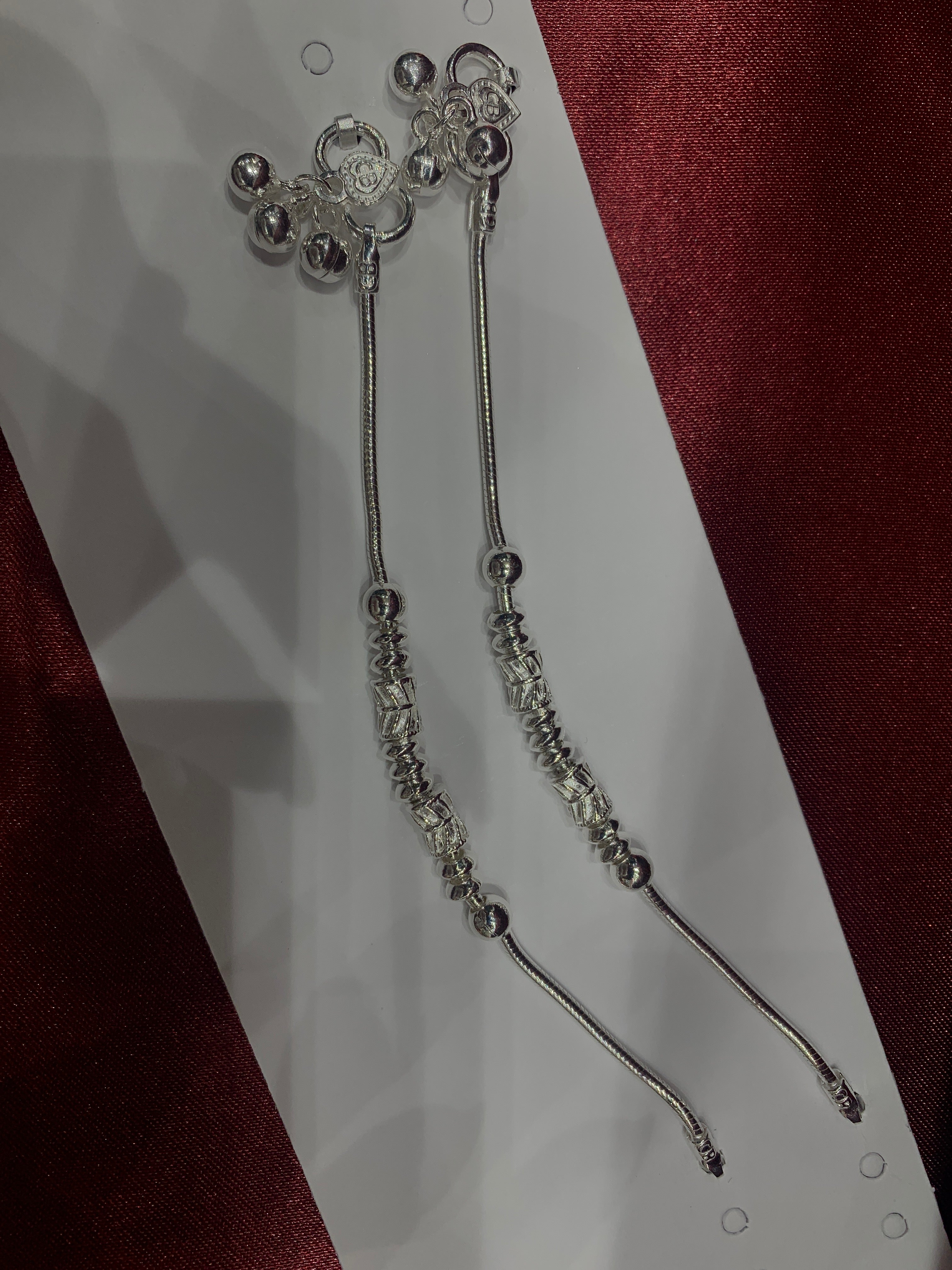 Fancy kids silver anklets with beads design (Size: 1-2 year old)