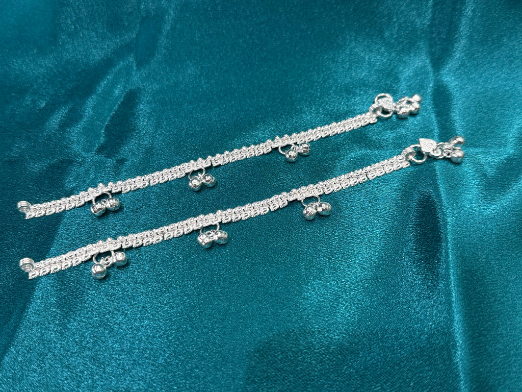 Traditional style kids silver anklets with multiple bell charms (4-5 year old)