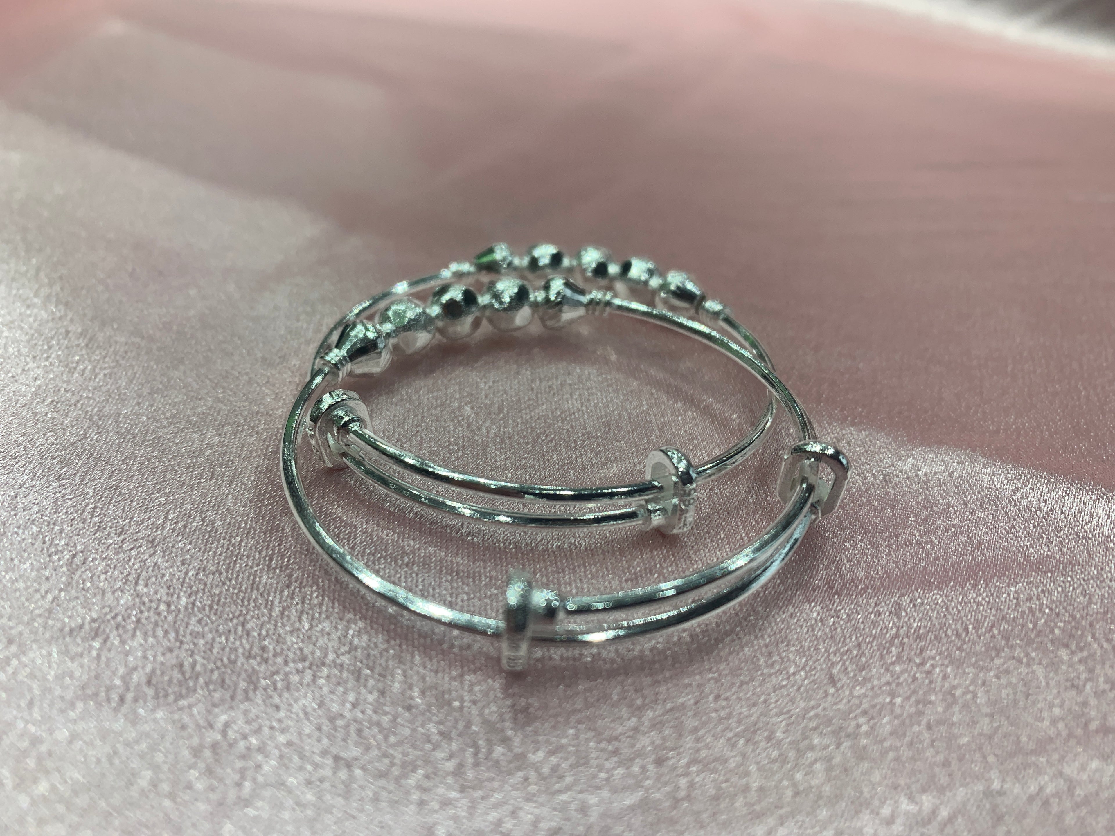Silver baby kada with silver beads