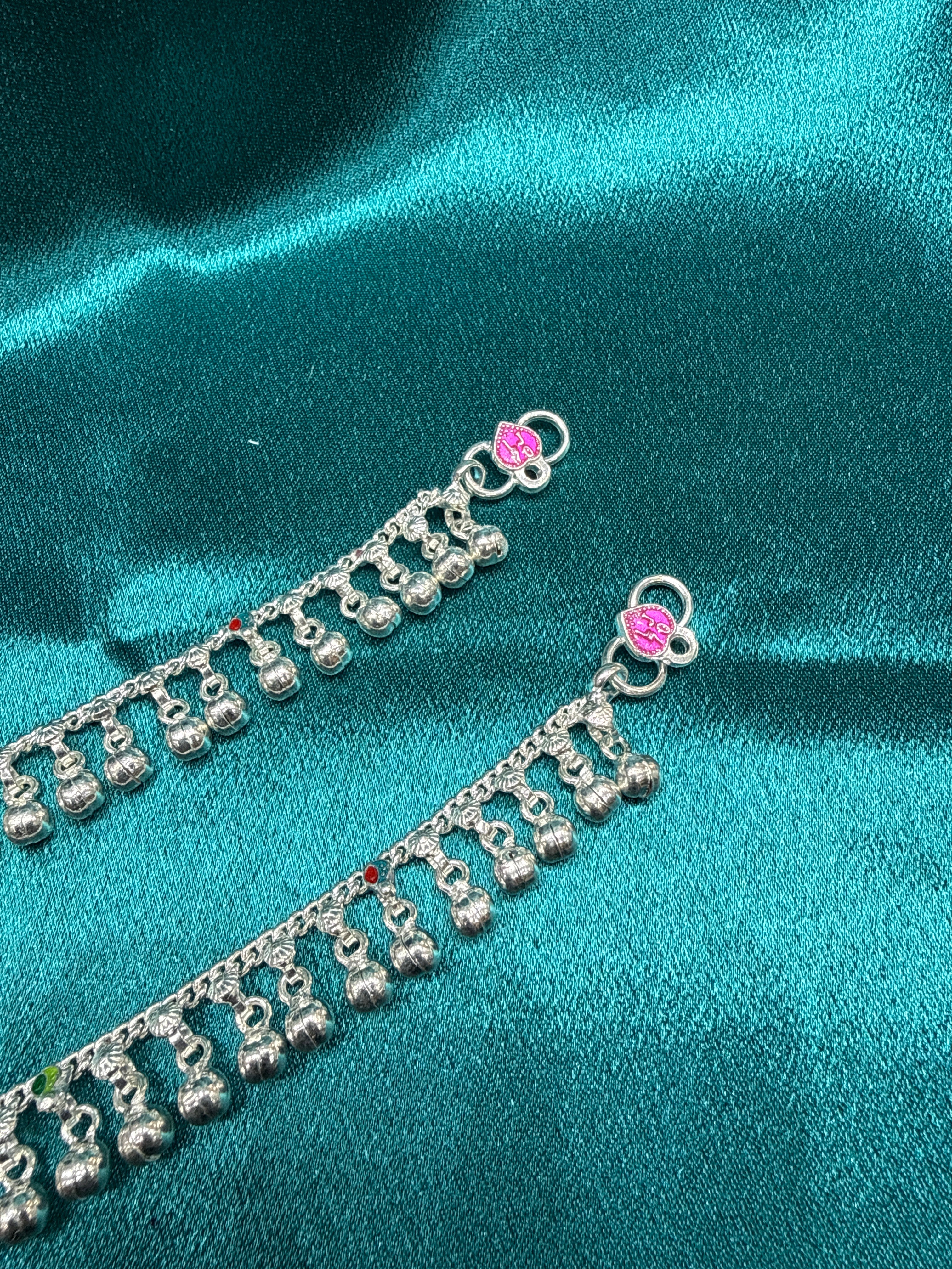 Kids fancy silver anklets (Size: 2-3 year old)