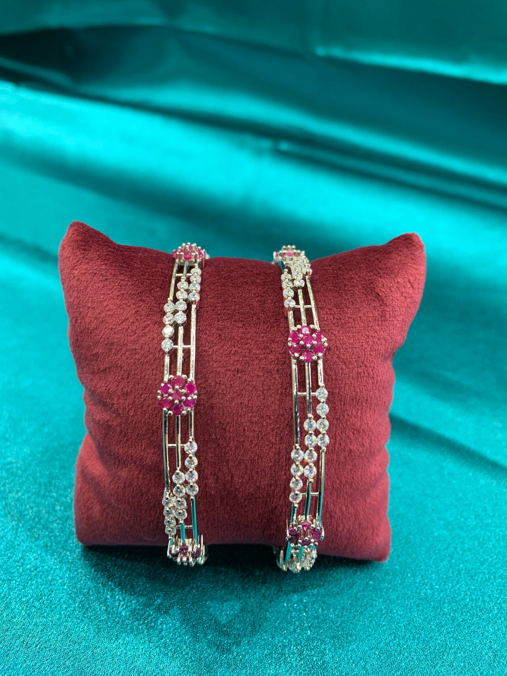 Elegant CZ diamonds Bangles with pink and white CZ diamonds