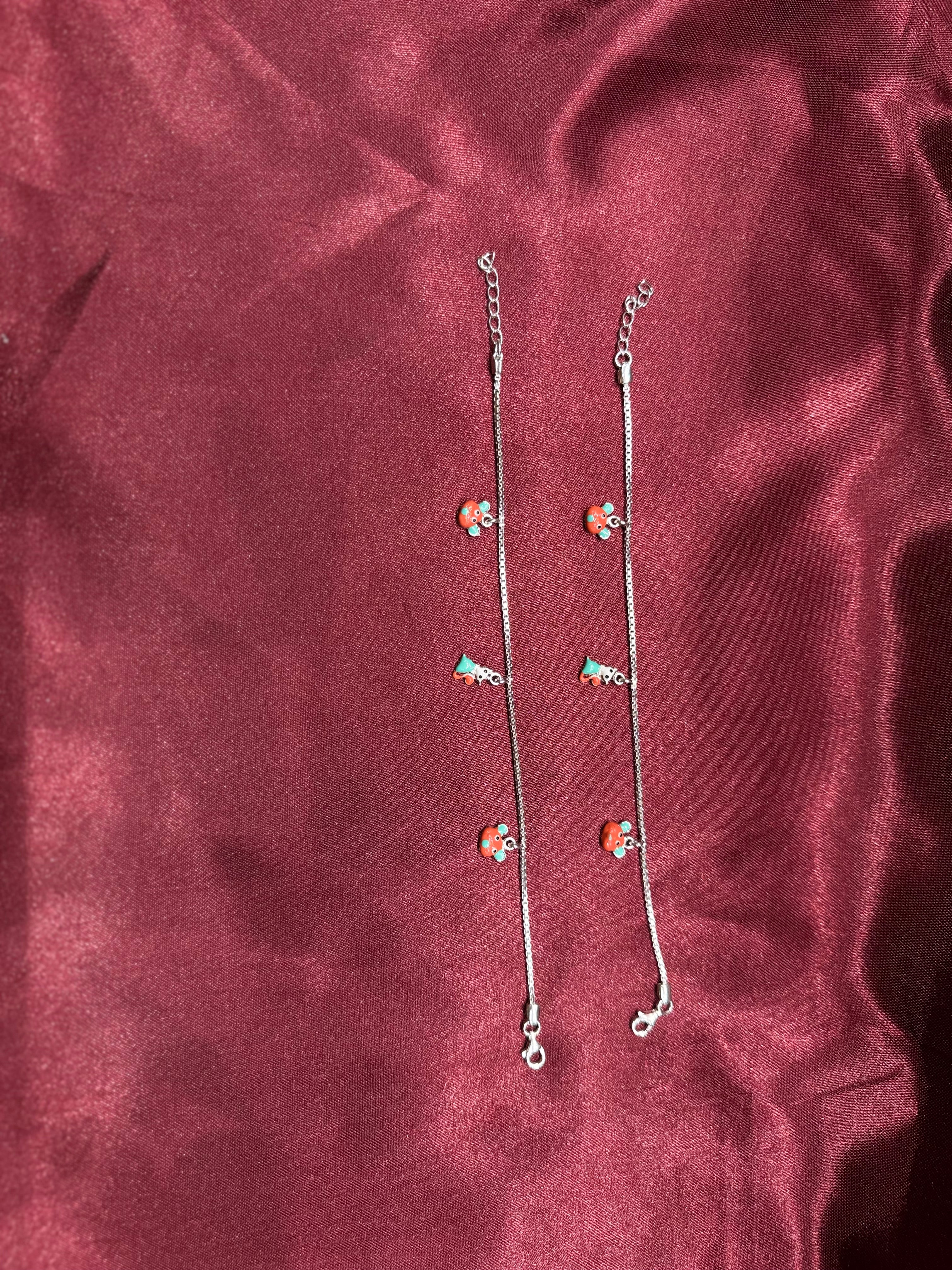Fancy Kids silver anklets with cute hanging charms (4-5 year old)