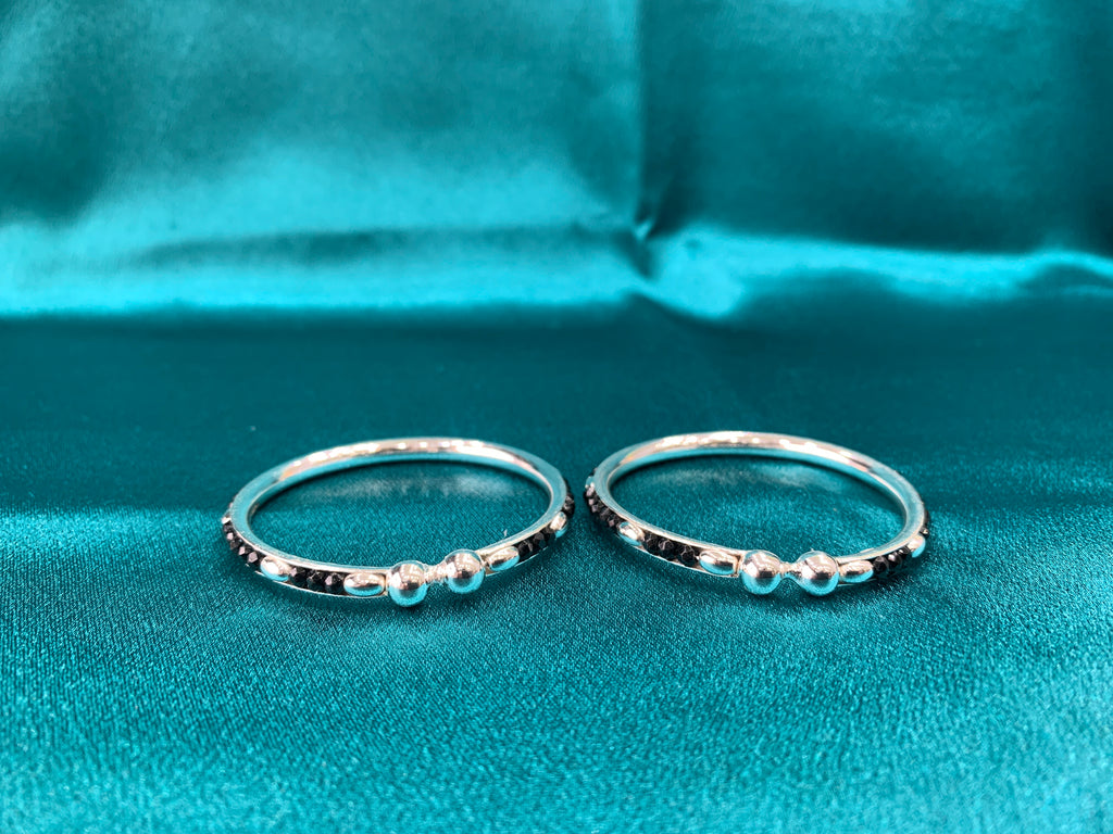 Silver baby bangles with black beads BBB1