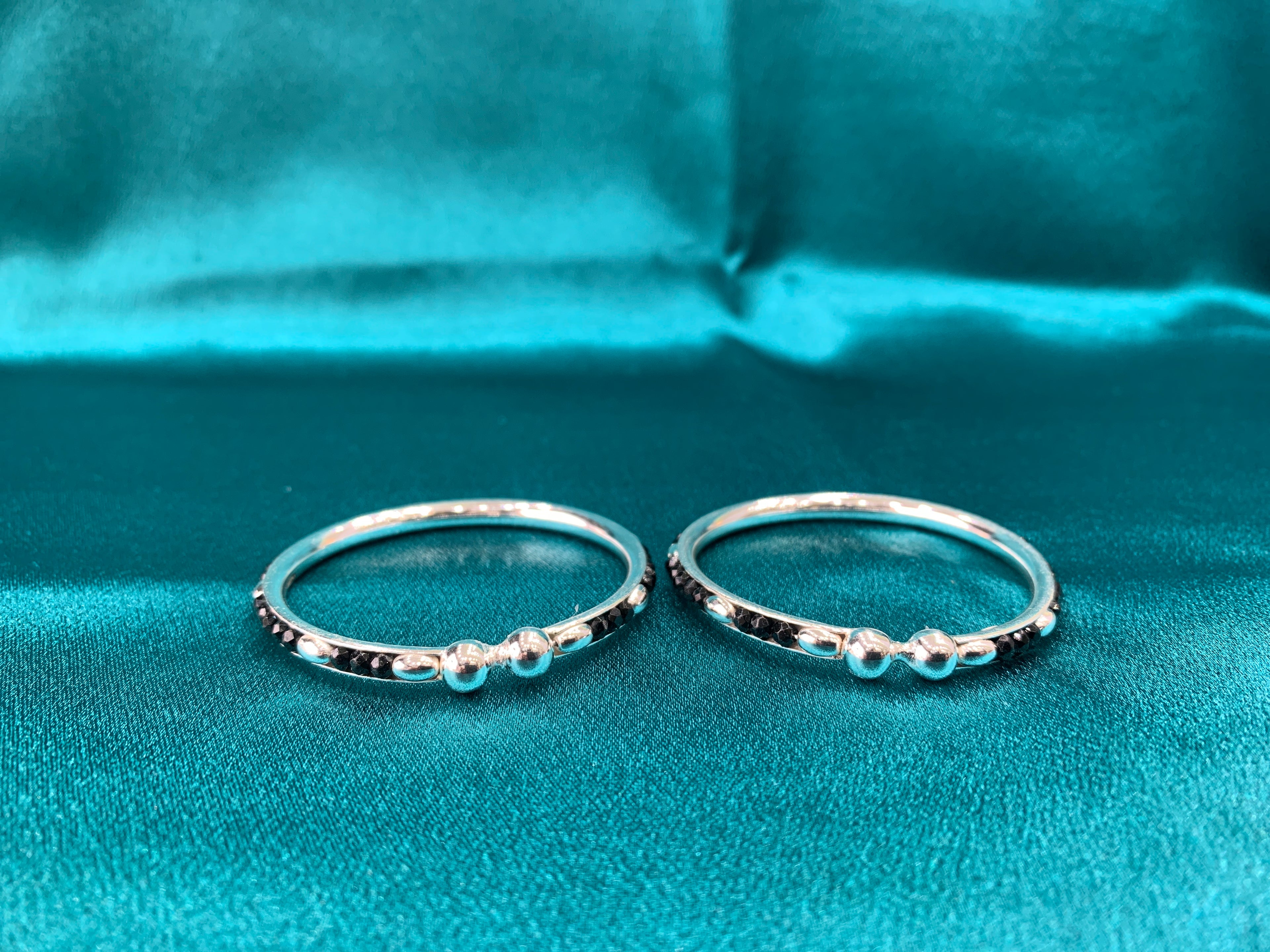 Silver baby bangles with black beads BBB1