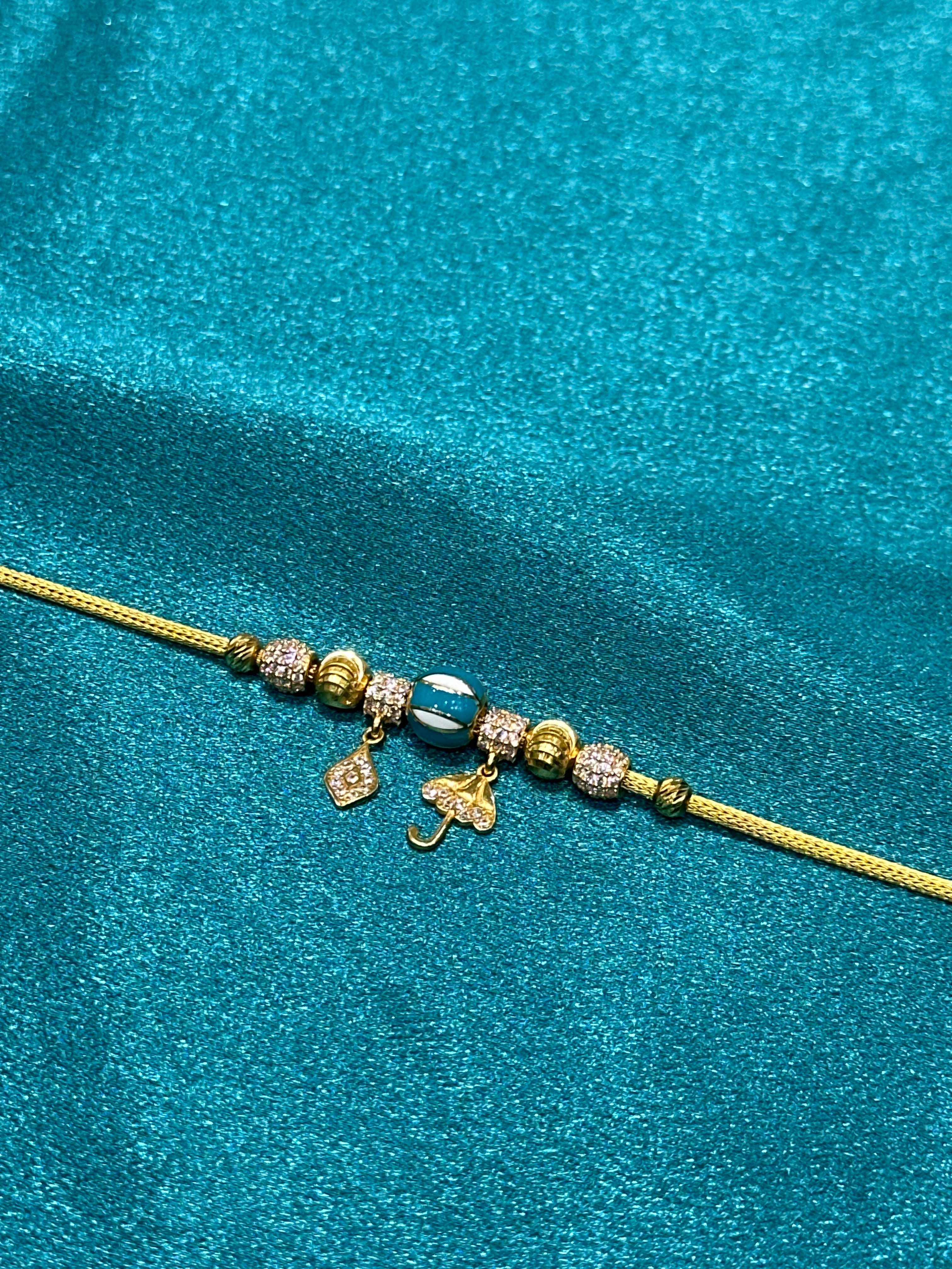 22K Gold Bracelet Pandora Design In Turquoise Colour