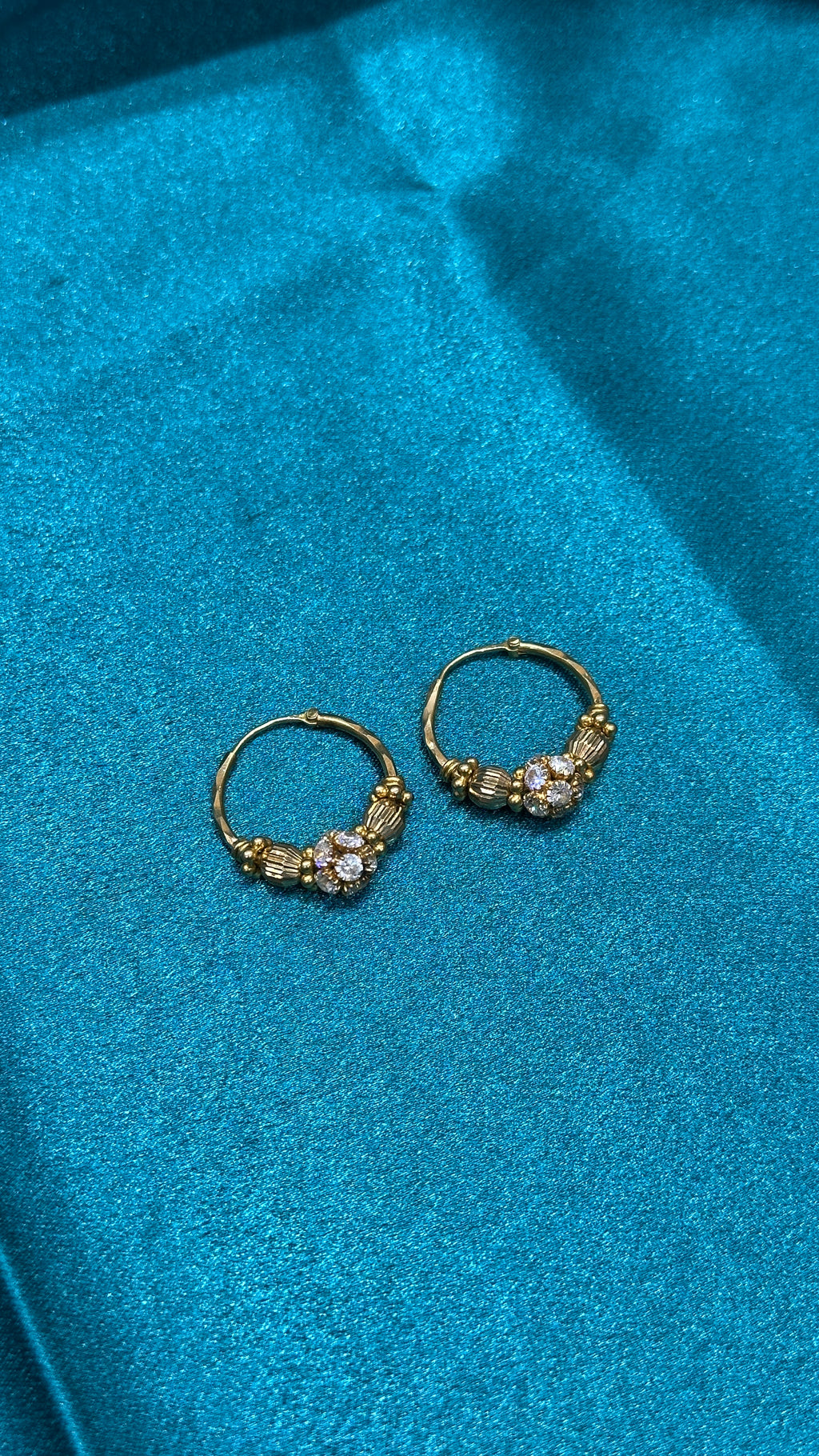 22K Gold Hoops With Fancy Beads & Stones In A Antique finishing