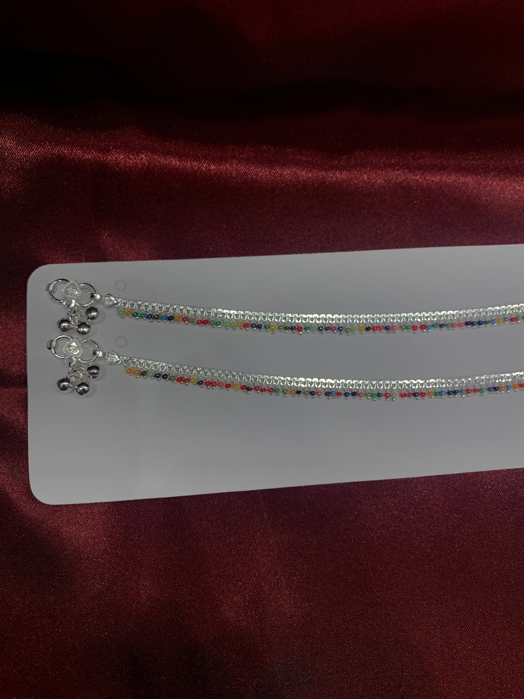 Fancy silver anklets with multicoloured beads