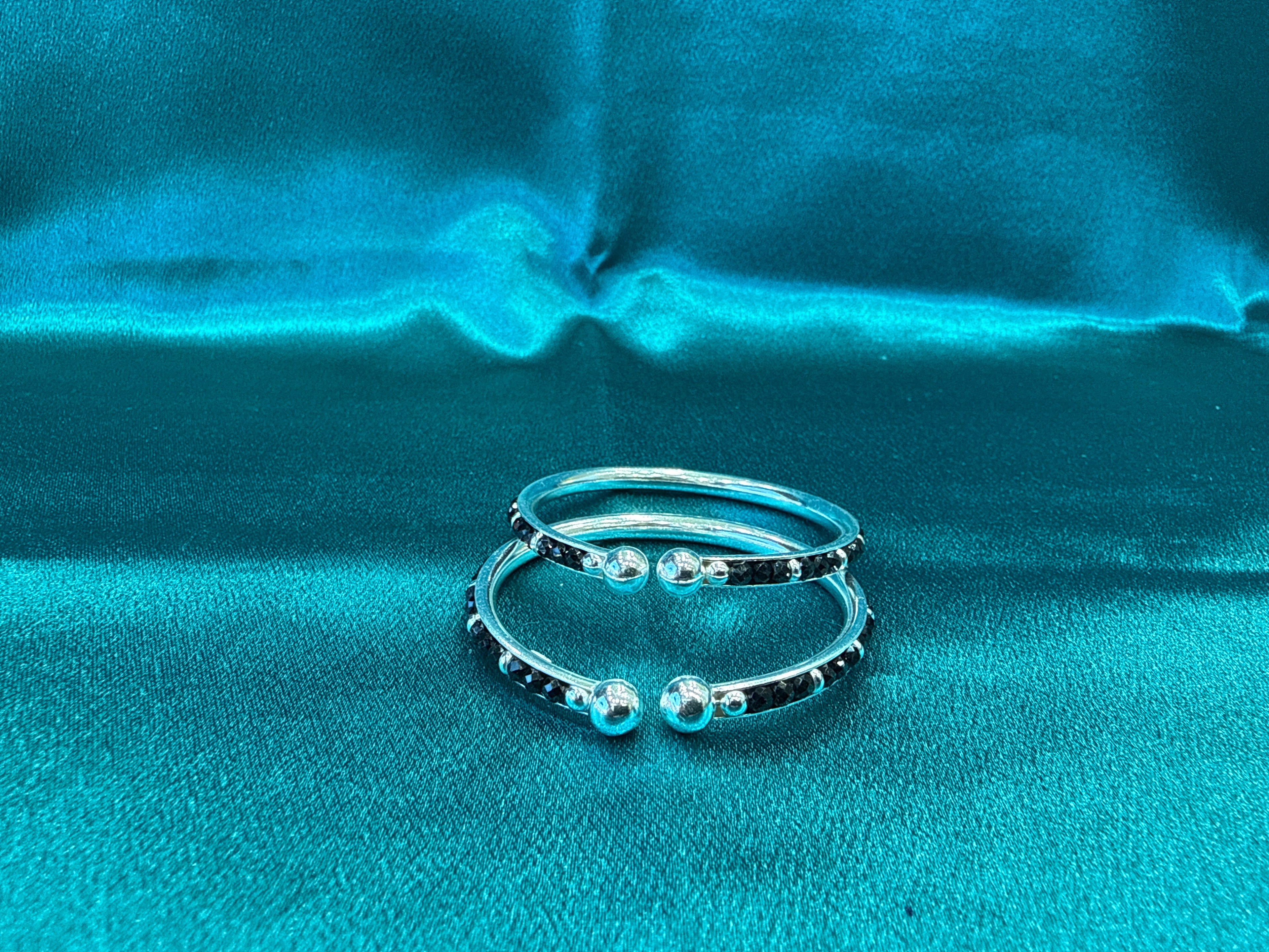 Silver baby bangles with black beads BBB8