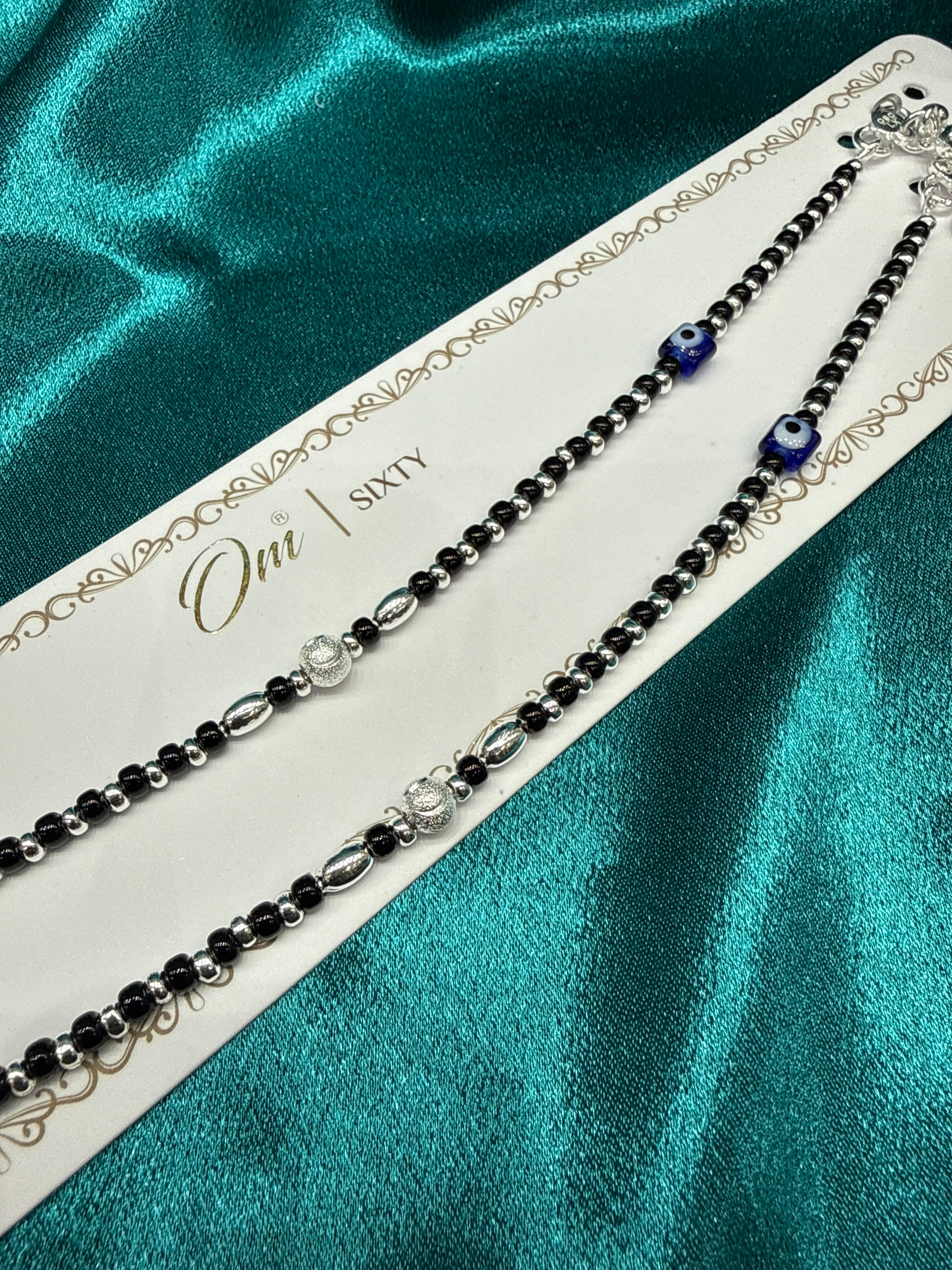 Women’s Fancy/Traditional Silver Black Beads Anklet