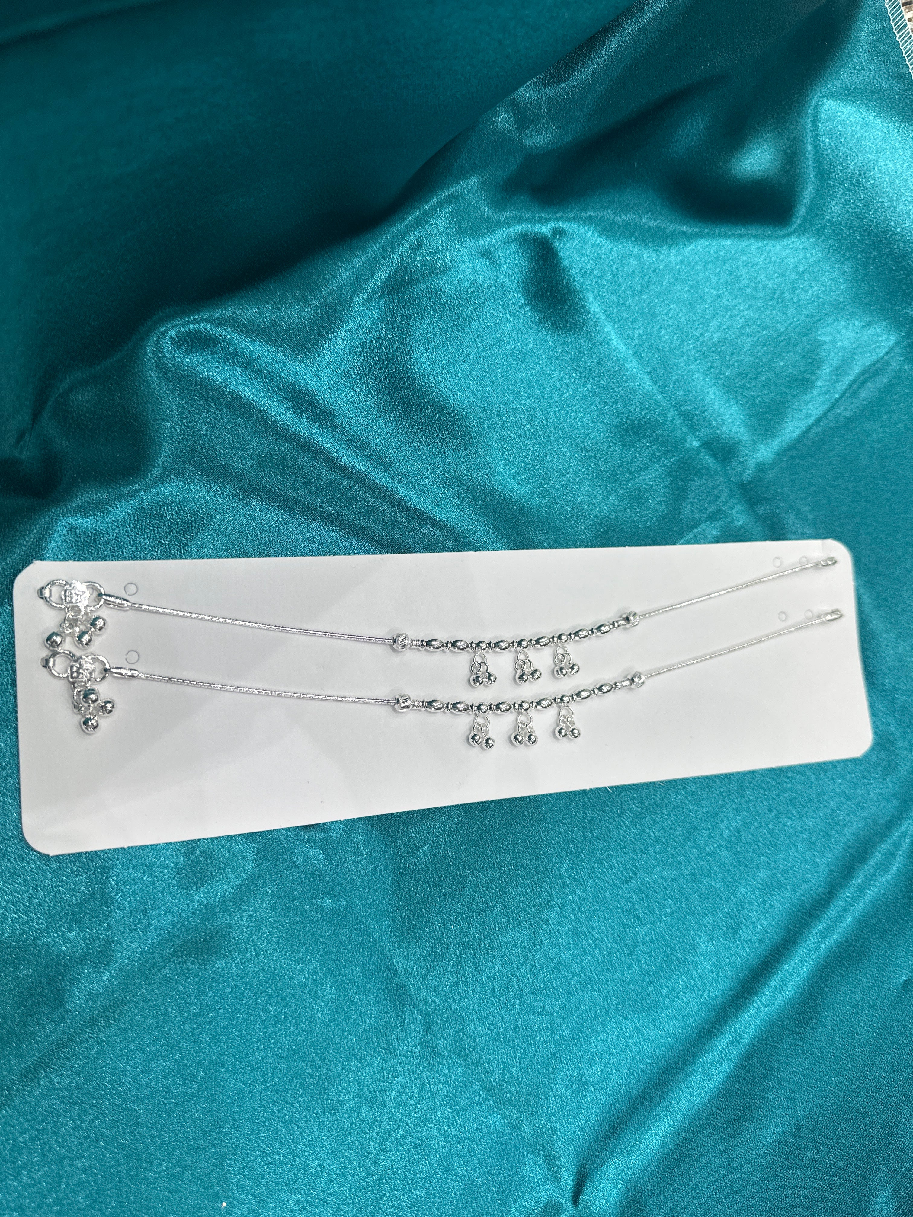 Fancy Silver Anklet with 3 Rows Of Hanging Bells