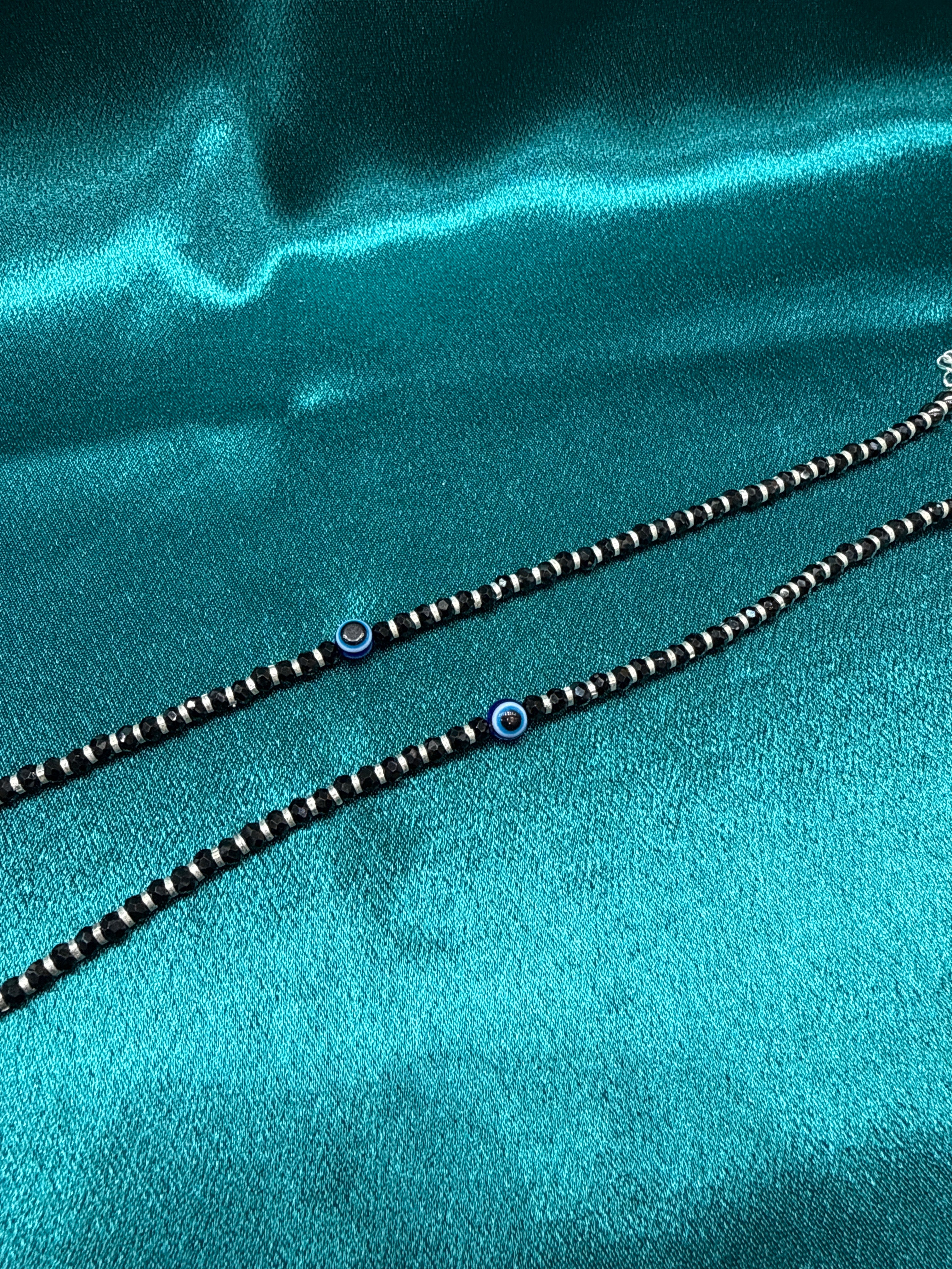 Women’s Fancy/Traditional Silver Black Beads Anklet