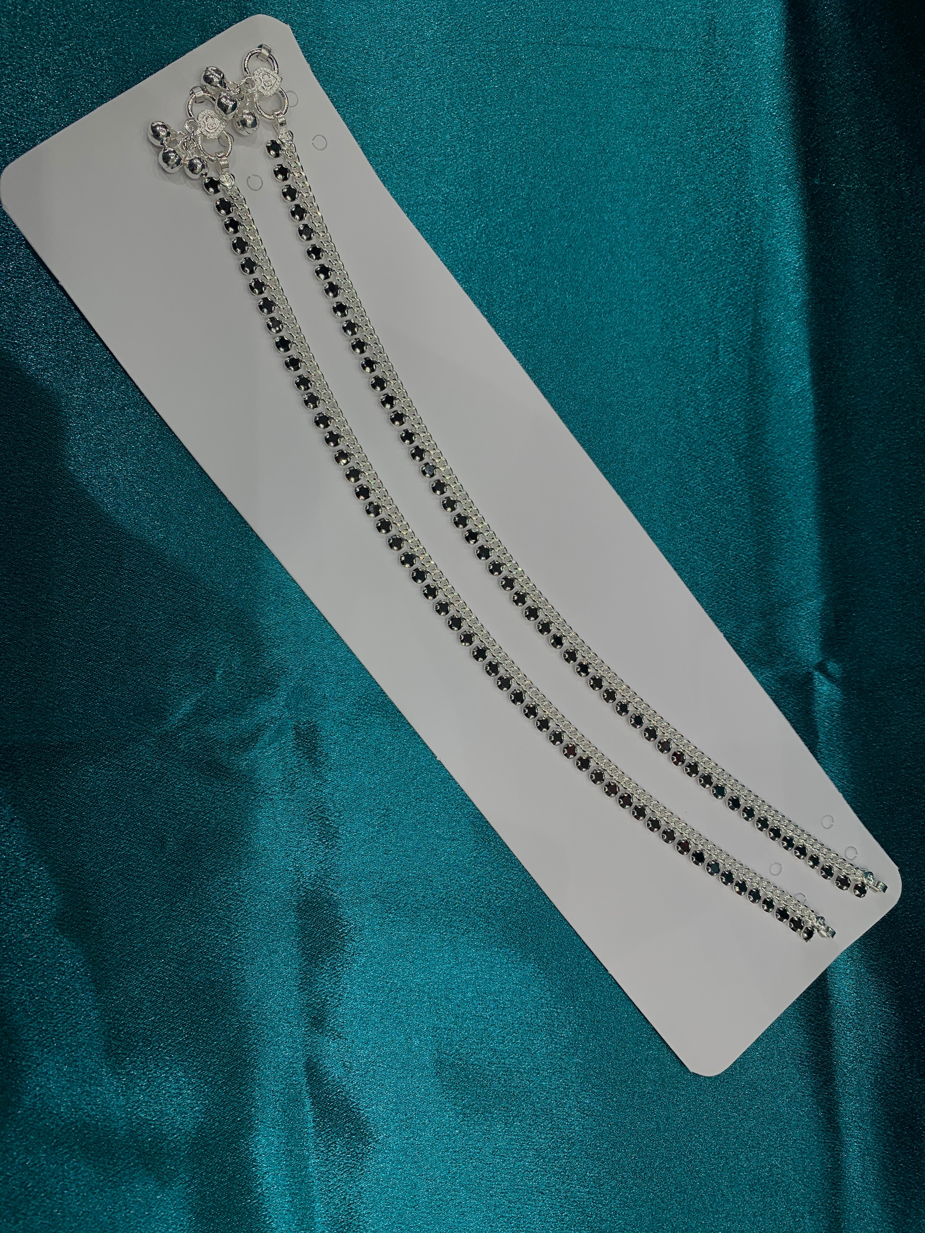 Fancy silver anklets with black CZ diamonds in sequence
