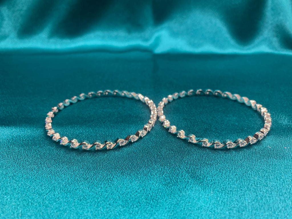 Elegant CZ diamond silver bangles with white CZ diamonds in zig zag design