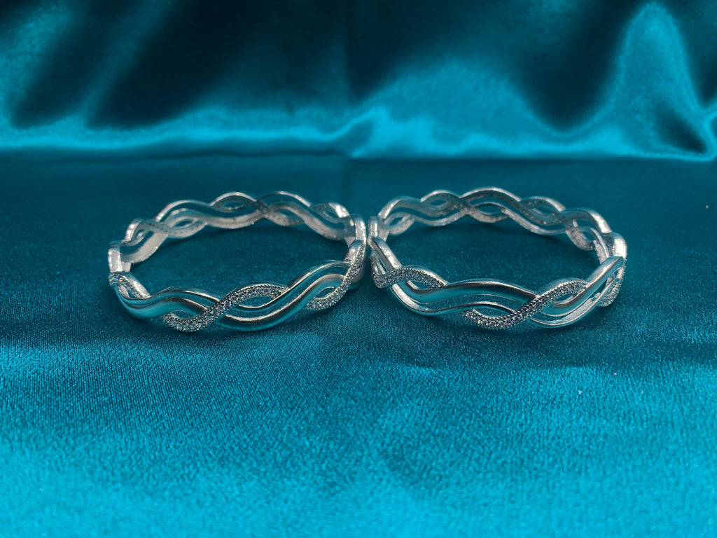 Elegant CZ diamond silver bangles in matte finish with white CZ diamond