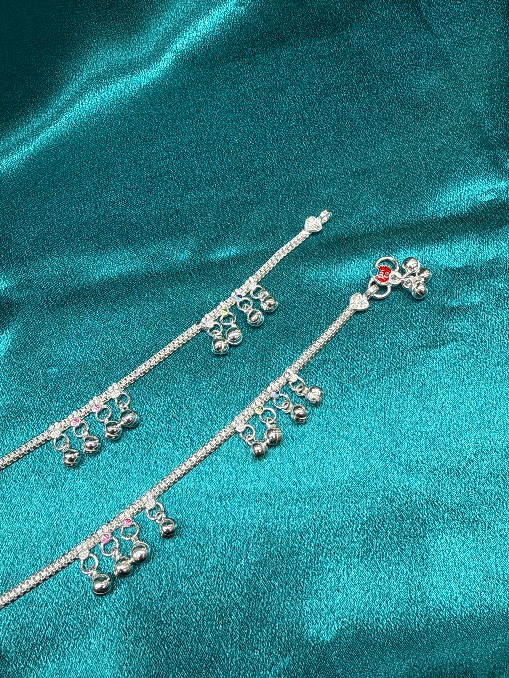 Kids fancy silver anklets (Size: 10-12 year old)