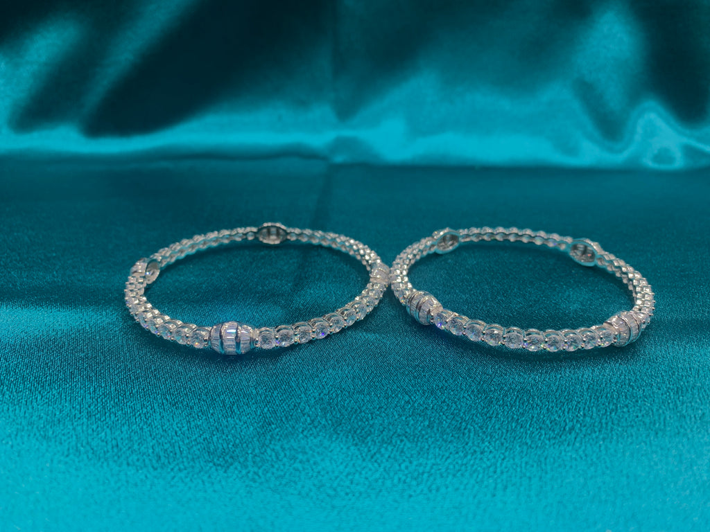 Elegant CZ diamond silver bangles with white CZ diamonds
