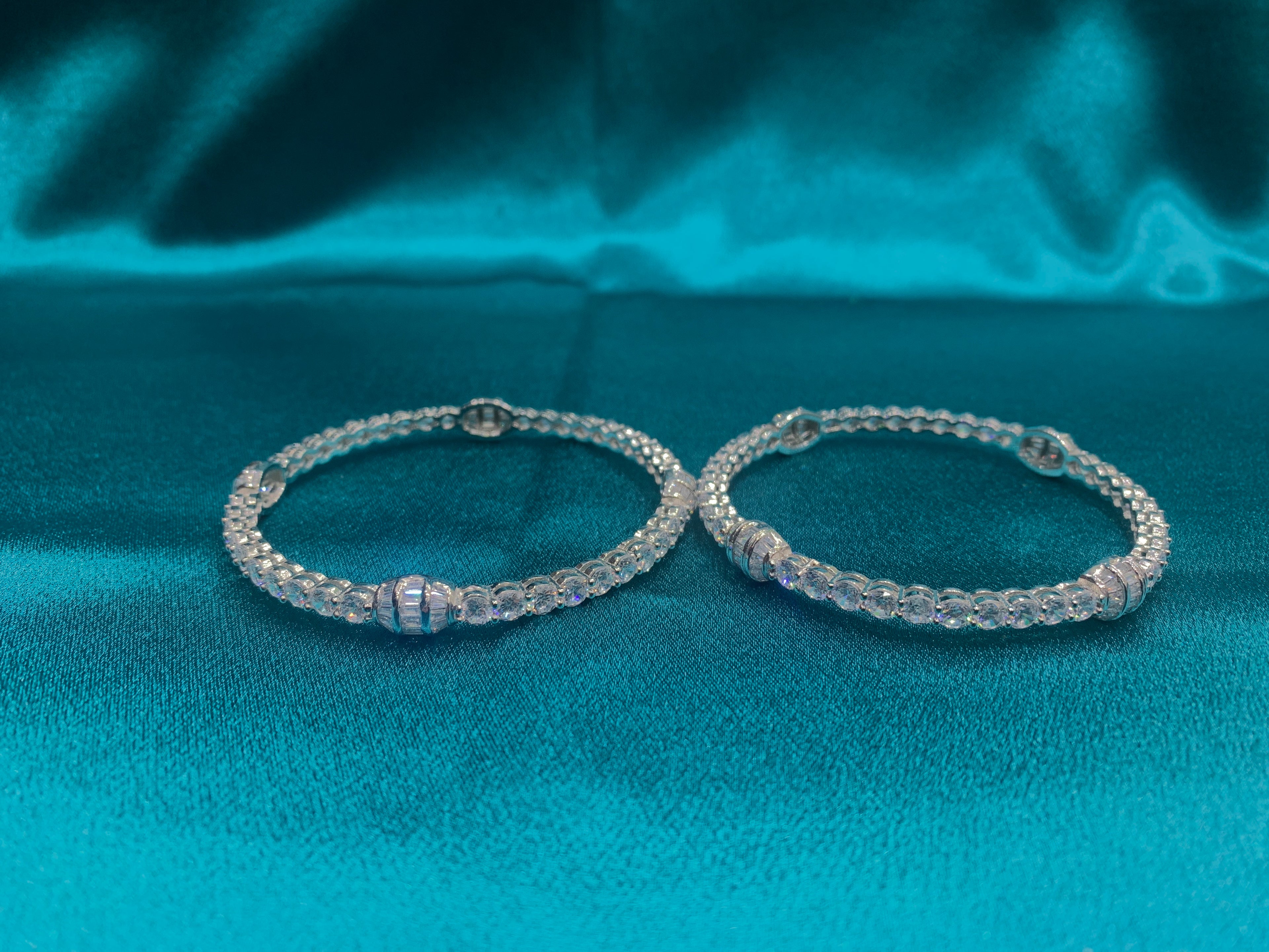 Elegant CZ diamond silver bangles with white CZ diamonds