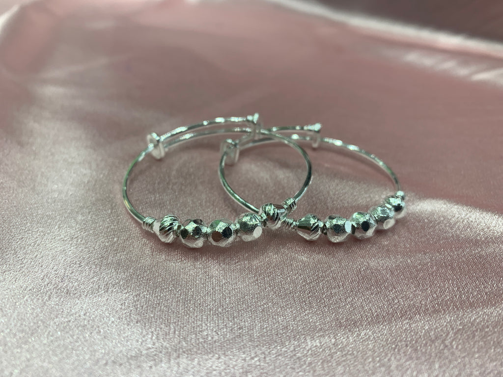 Silver baby kada with silver beads
