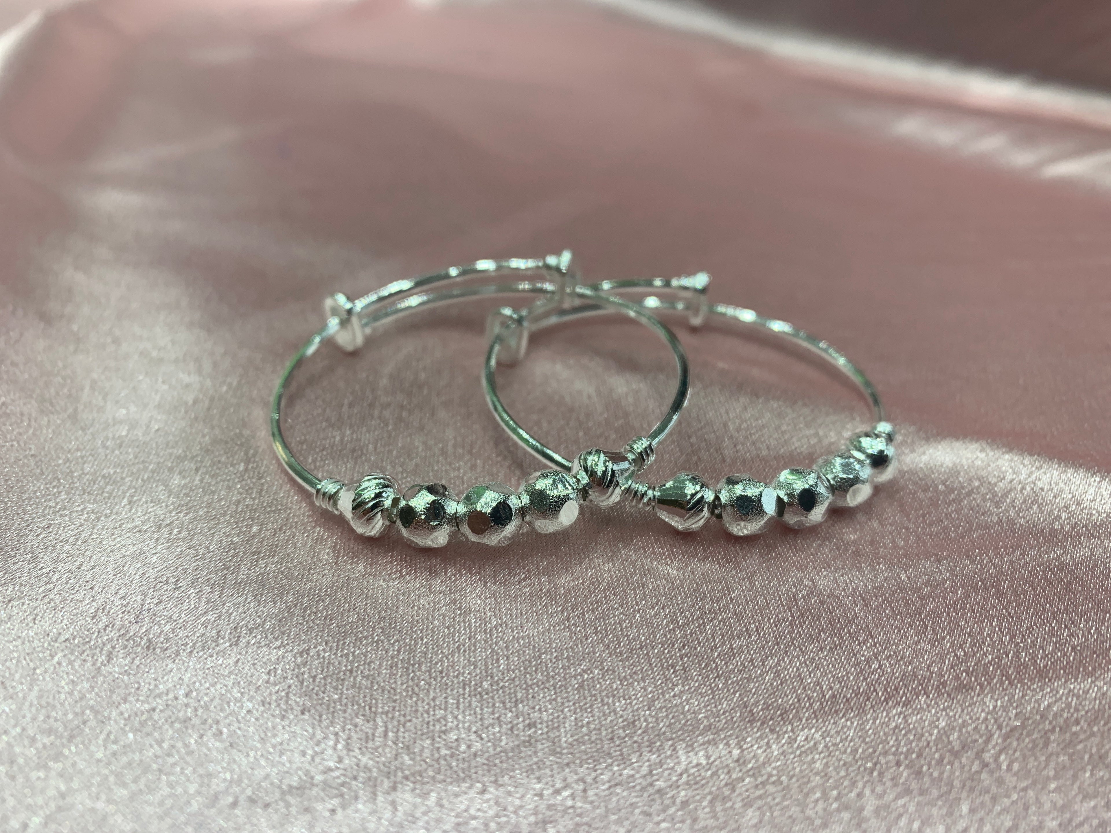 Silver baby kada with silver beads