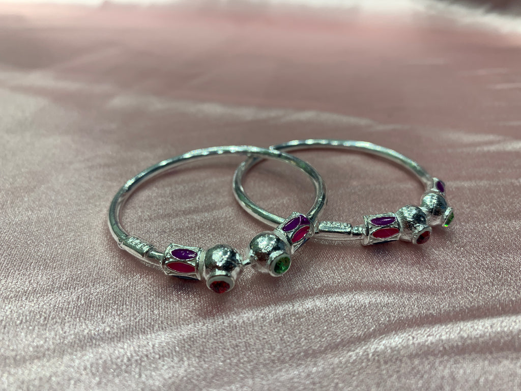Silver baby bangles with red and green CZ diamonds