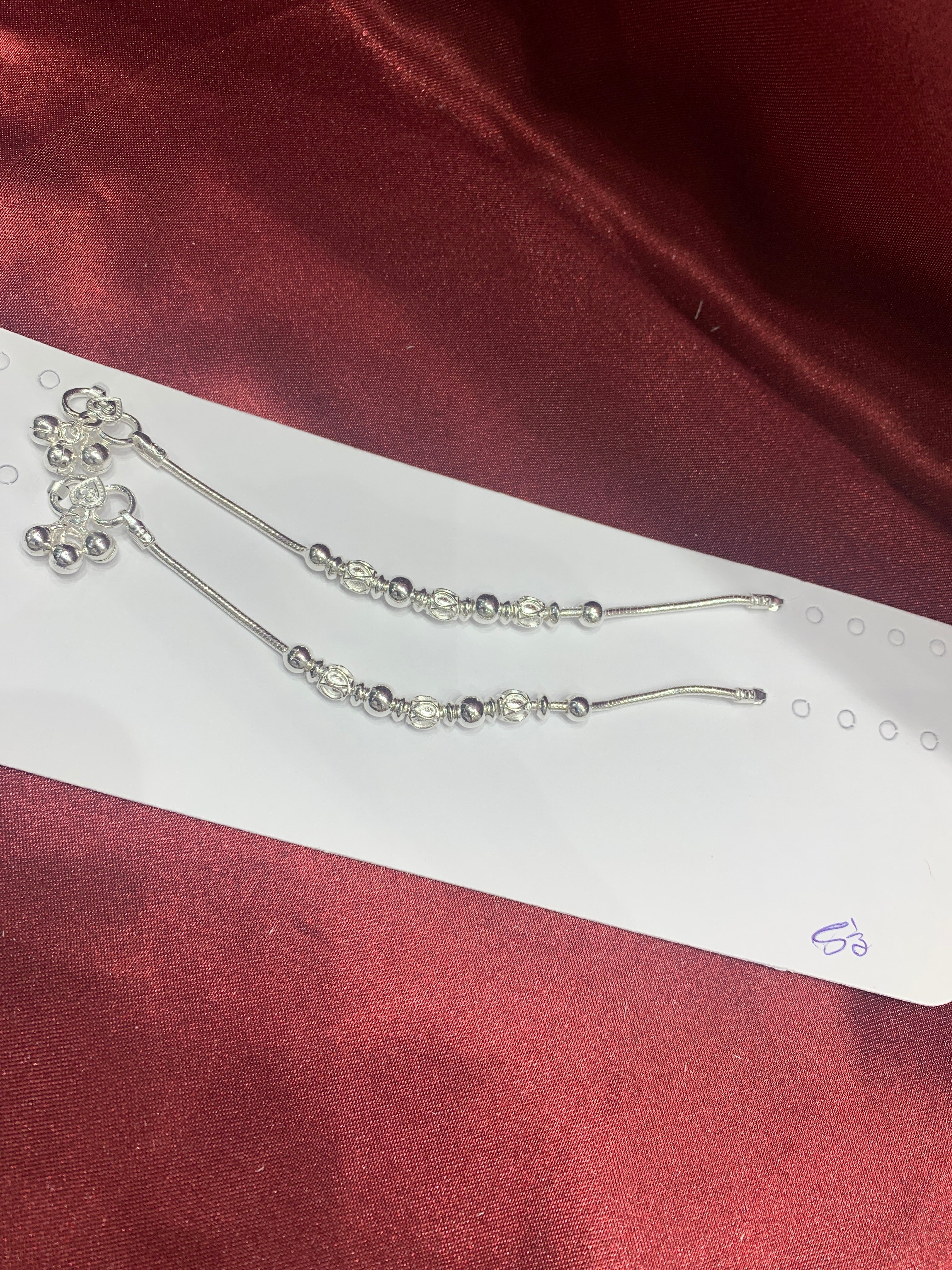 Fancy kids silver anklets with ball beads (Size: 1-2 year old)