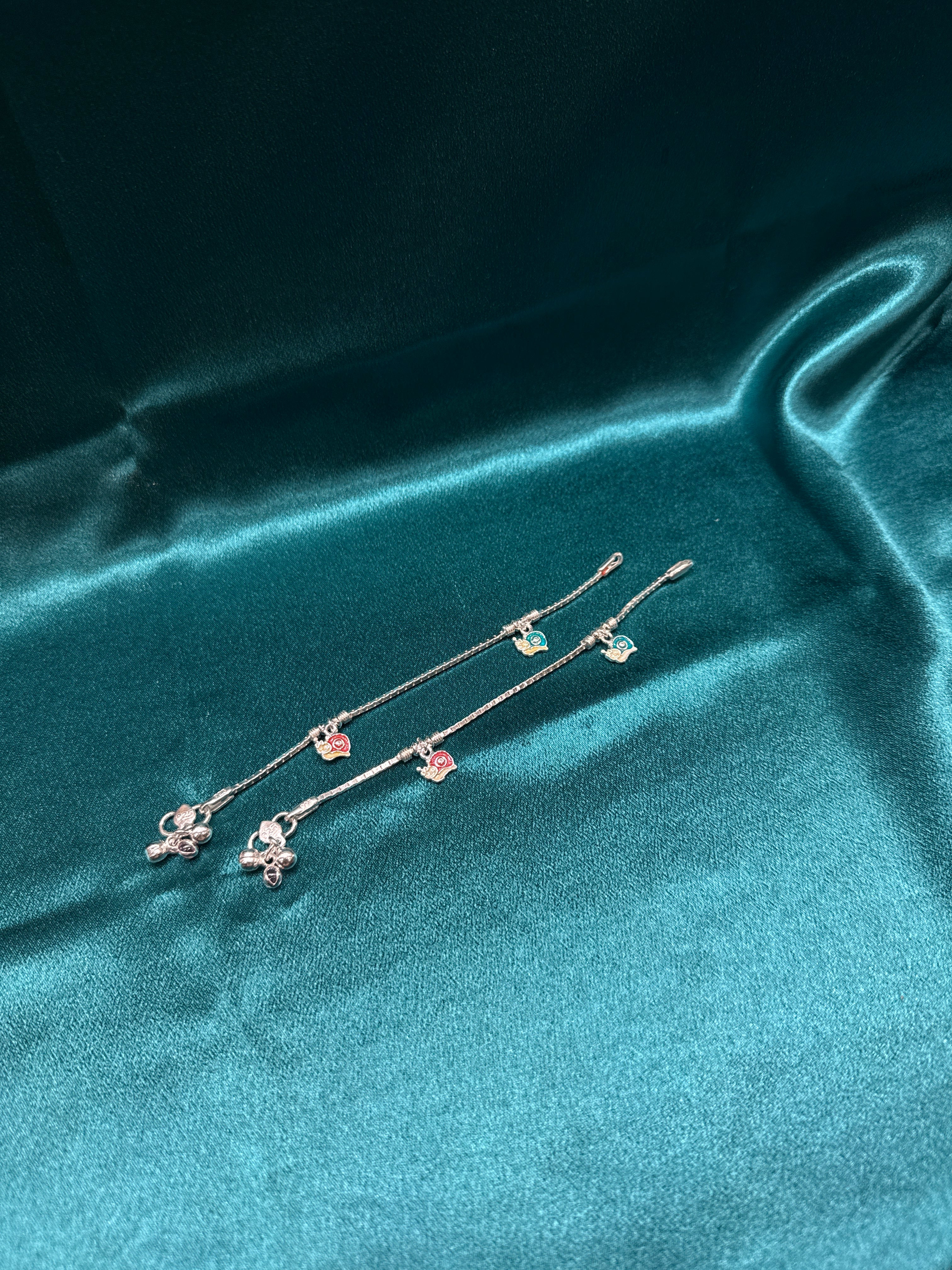Fancy baby silver anklet with hanging snail charms (2-3 year old)