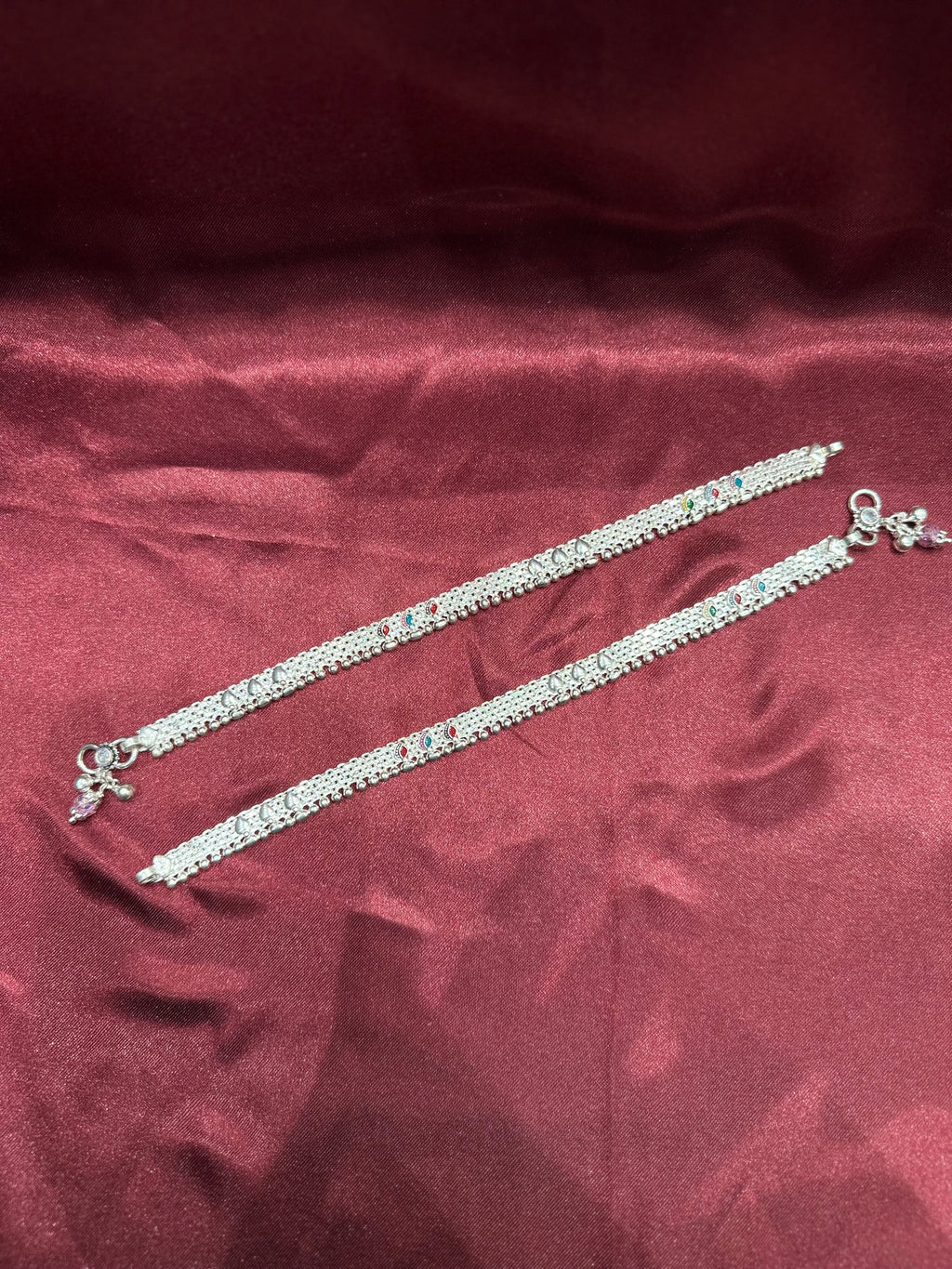 Traditional style kids silver anklets with multicolour enamel (13-15 year old)