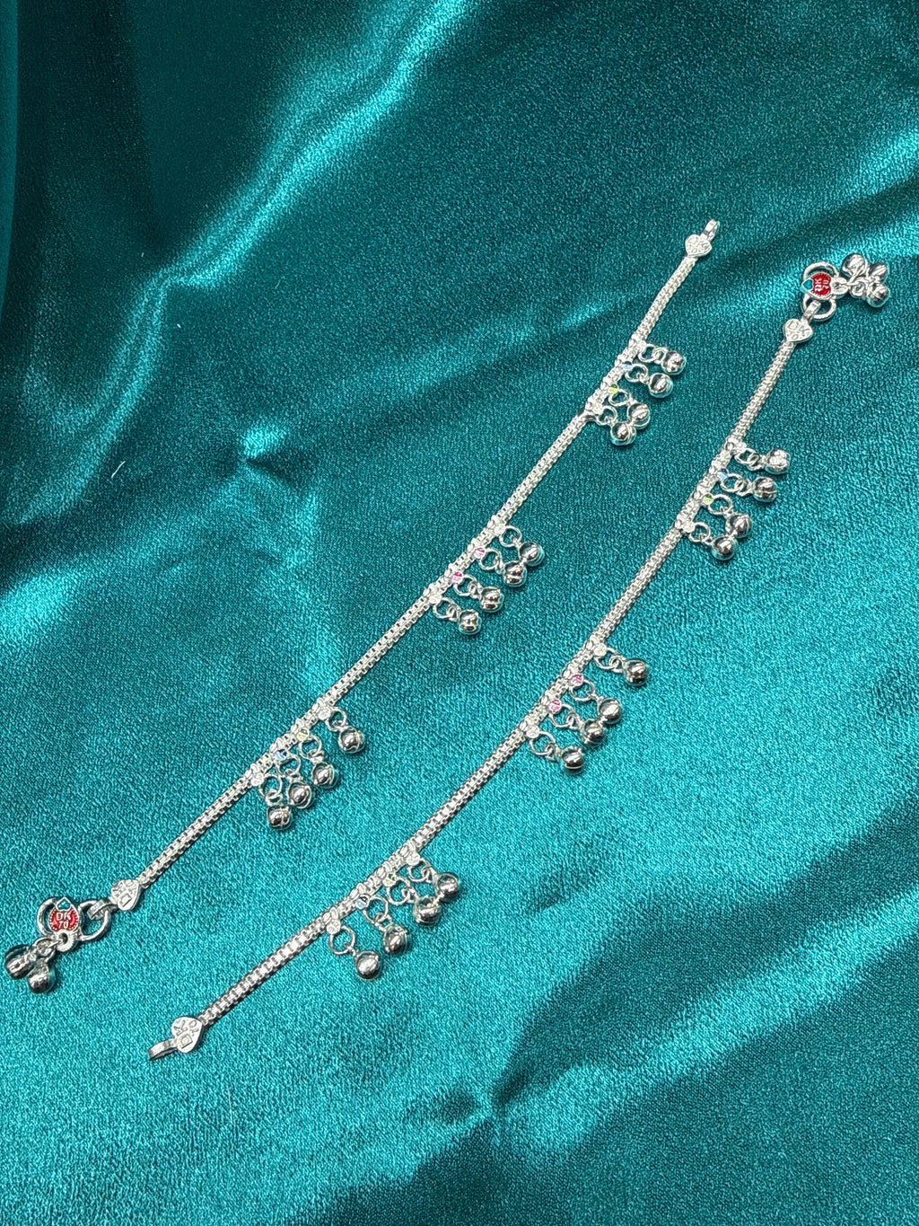 Kids fancy silver anklets (Size: 10-12 year old)