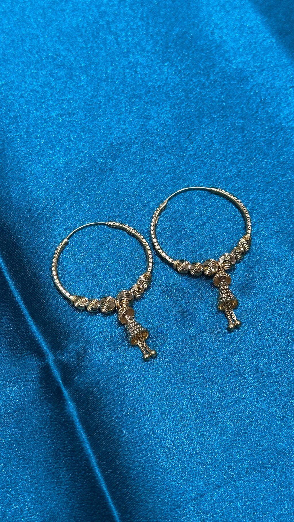 22K Gold Hoops With Fancy Beads & Hanging Design