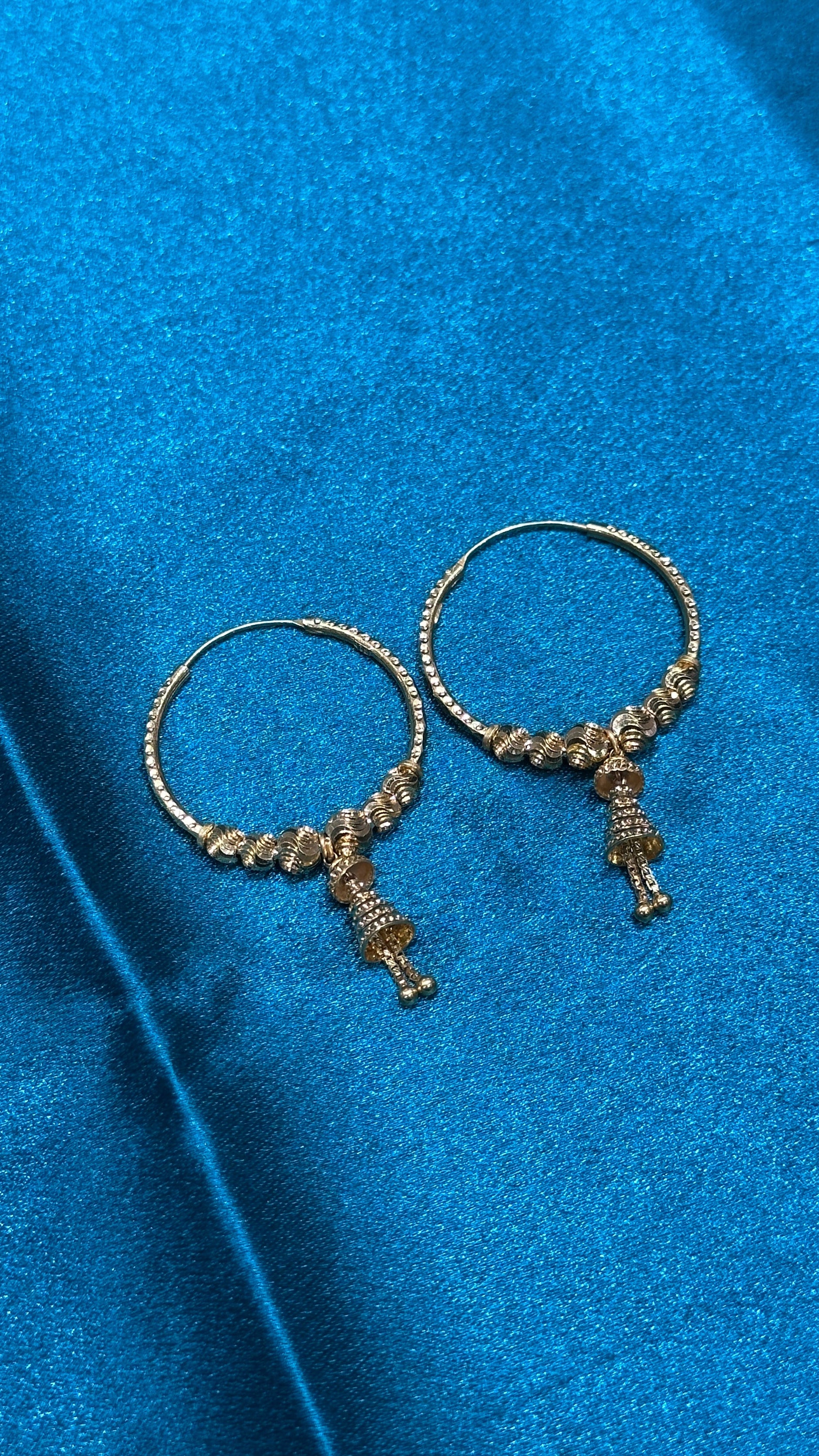 22K Gold Hoops With Fancy Beads & Hanging Design