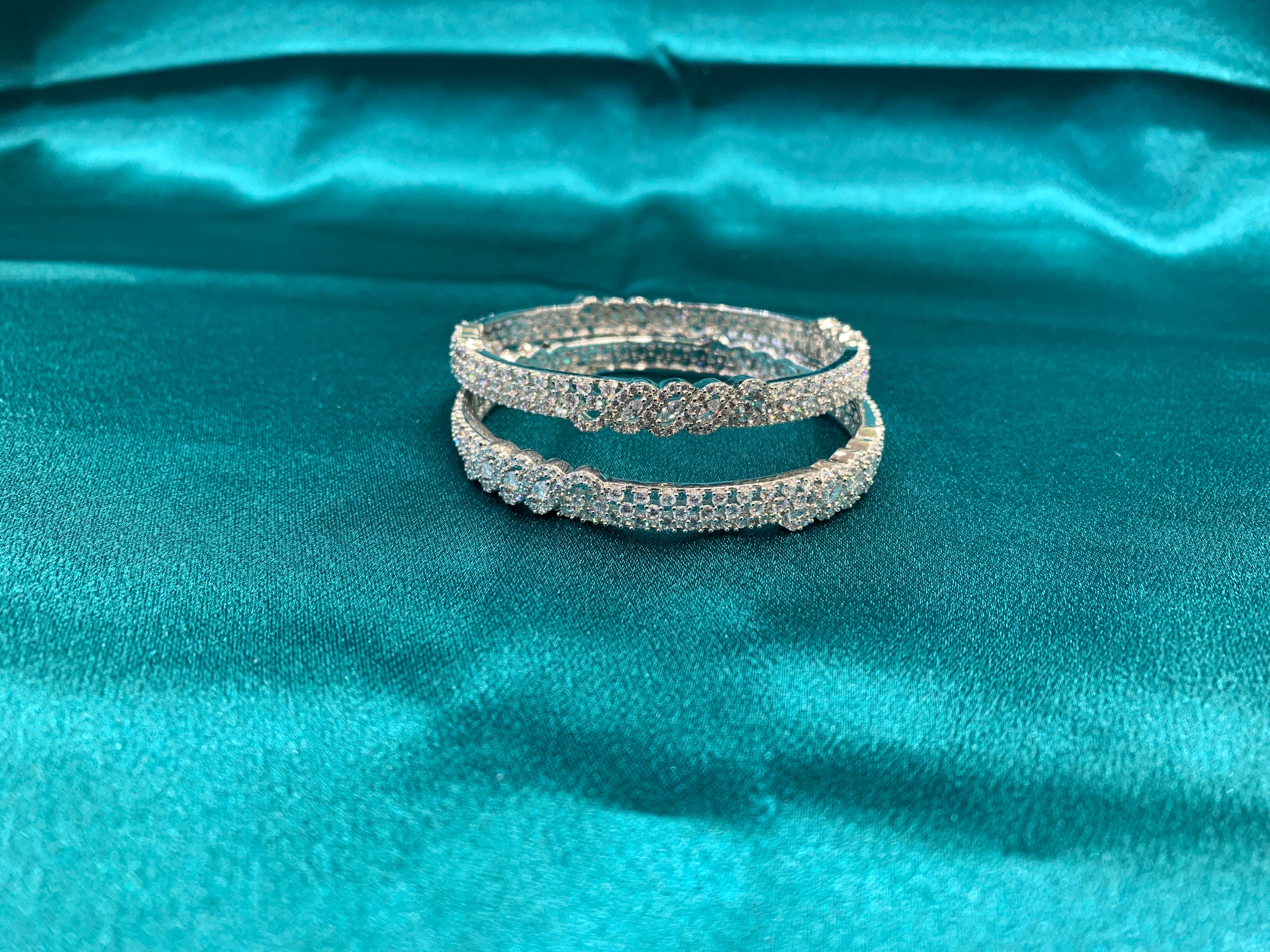 Elegant CZ diamond silver bangles with white cubic