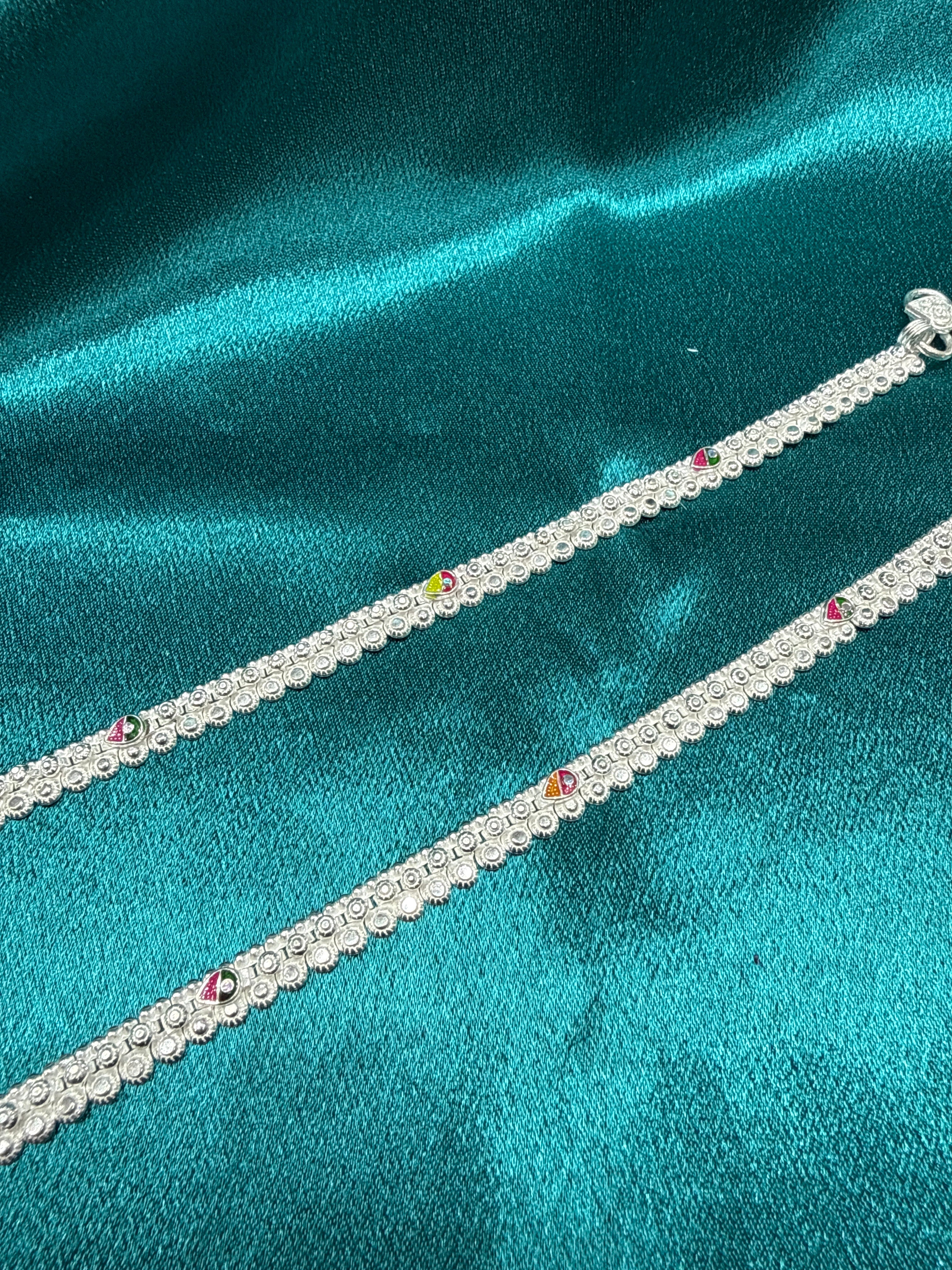 Kids fancy silver anklets (Size: 6-9 year old)