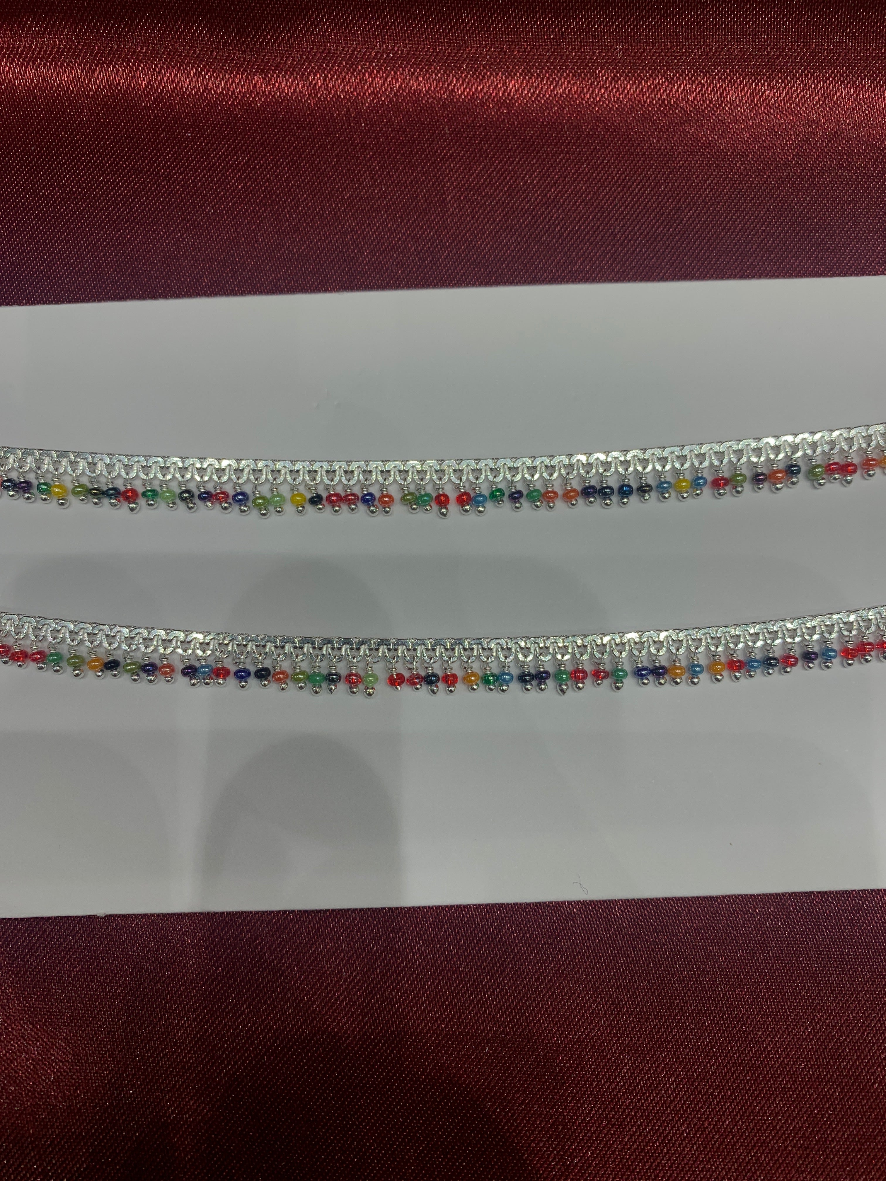 Fancy silver anklets with multicoloured beads