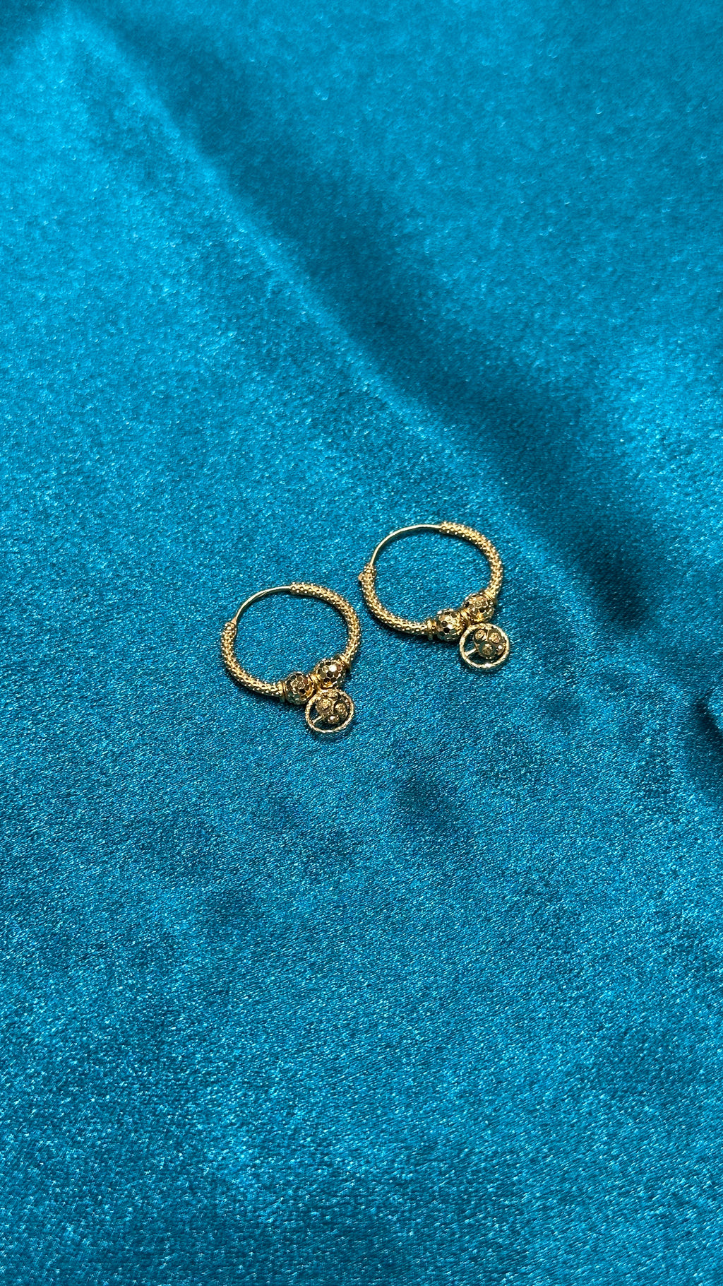 22K Fancy Gold Hoops With Designer & Hanging Beads