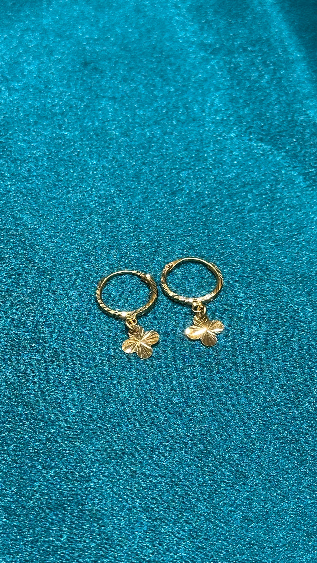 22K Gold Hoops With Hanging Vancleef Charm