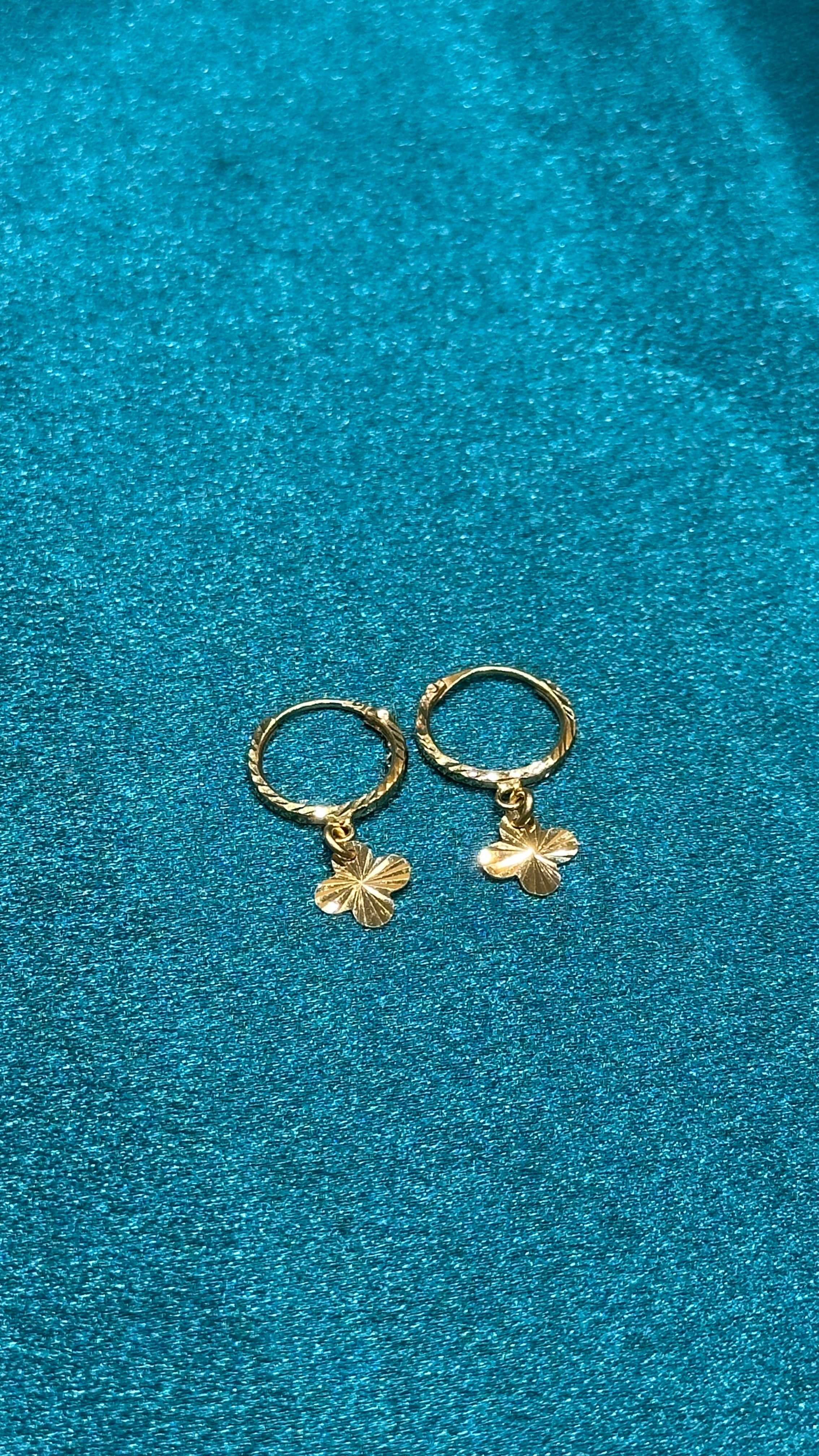 22K Gold Hoops With Hanging Vancleef Charm