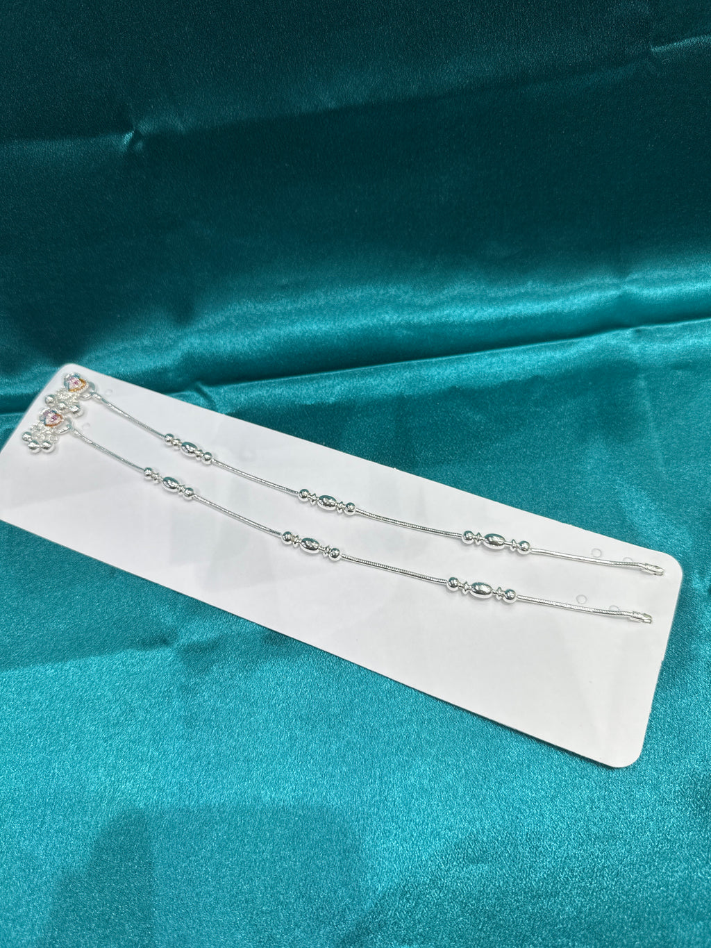 Fancy Light Weight Silver Anklets with Beads