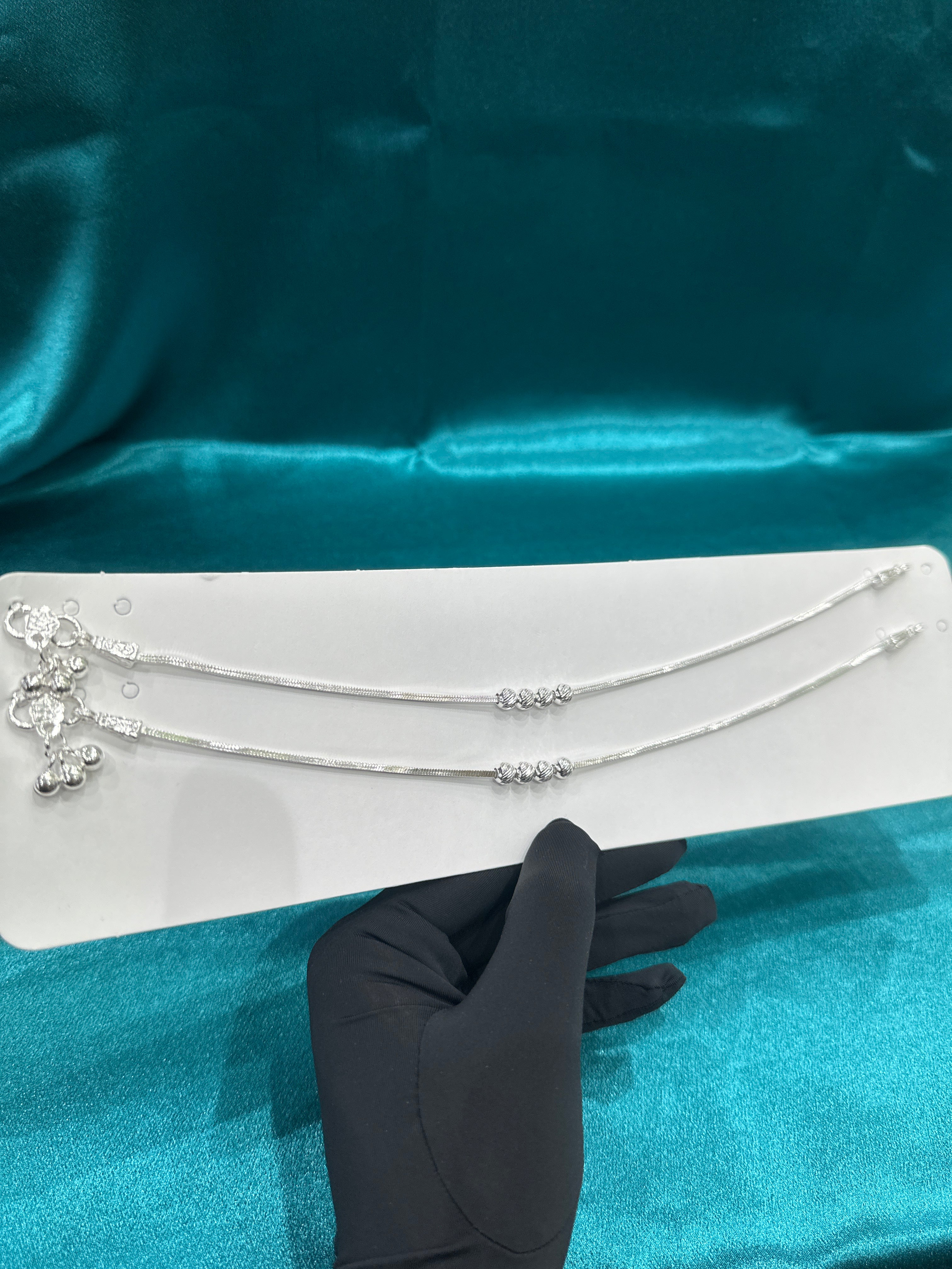 Fancy Lightweight Silver Anklets With Designer Balls