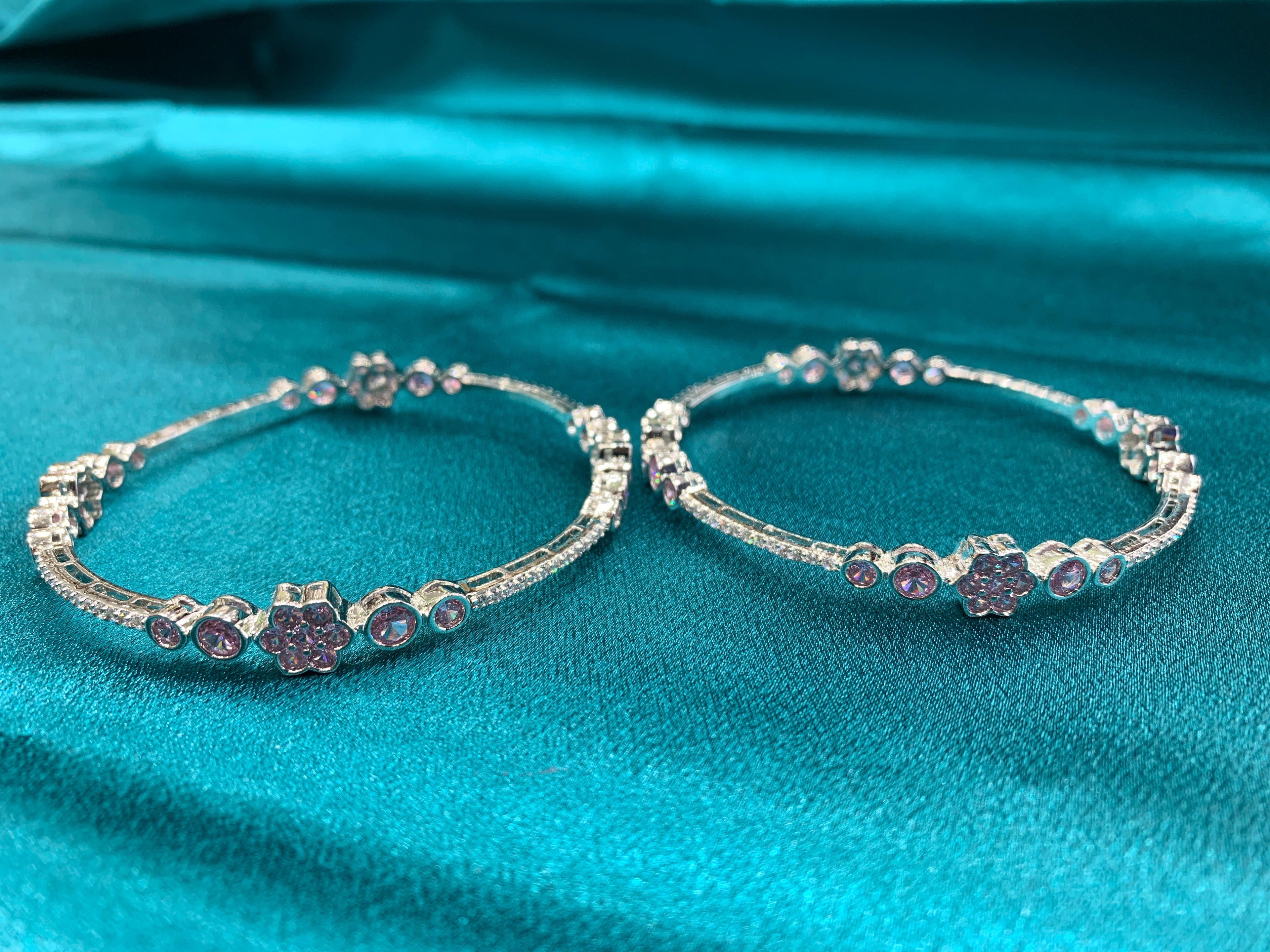 Elegant CZ diamond Bangles with baby pink and white diamonds