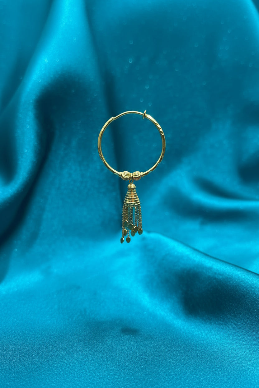 22K Gold Hoops With Designer Beads & Hanging Chain Design