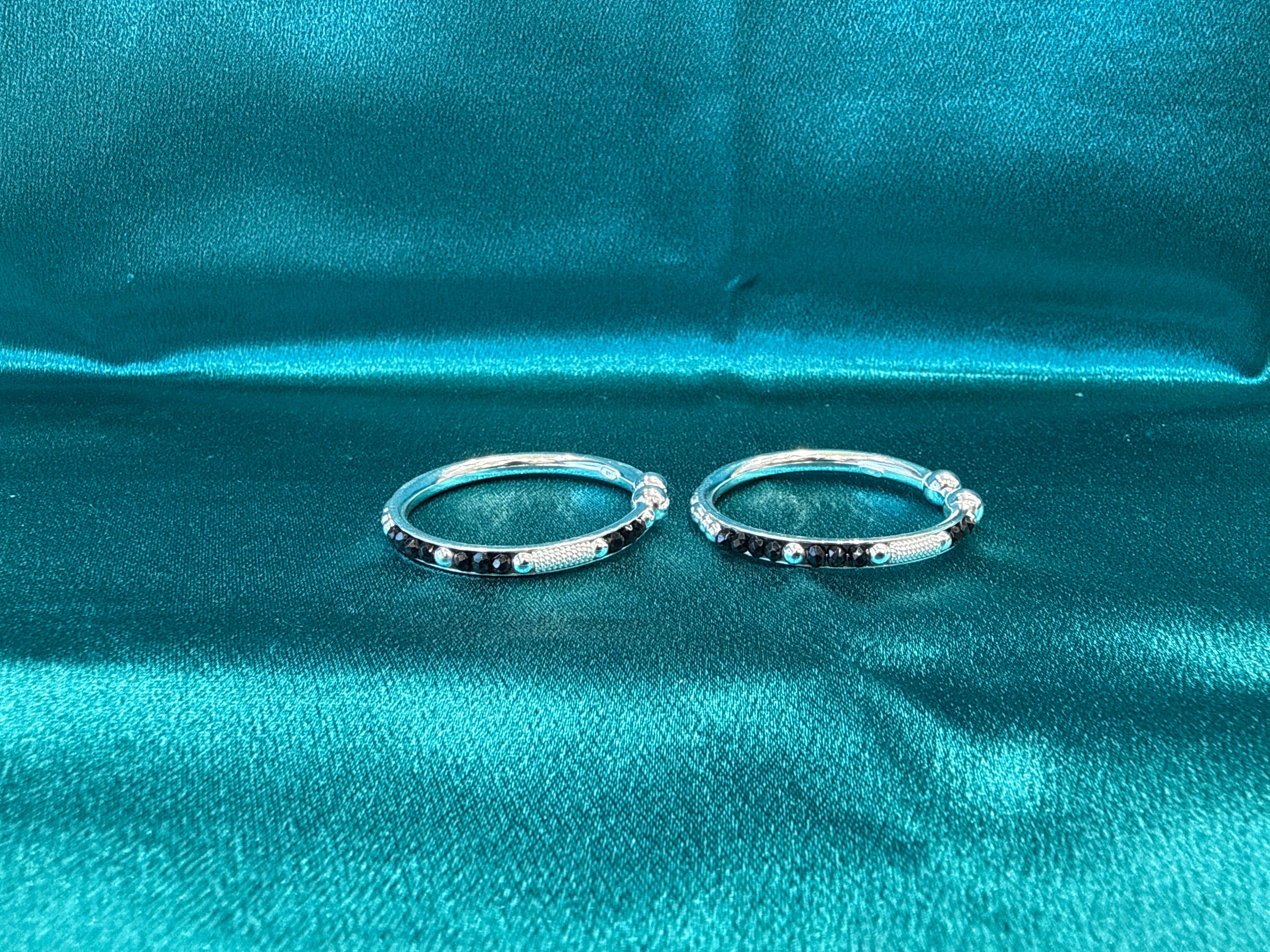 Silver baby bangles with black beads BBB7